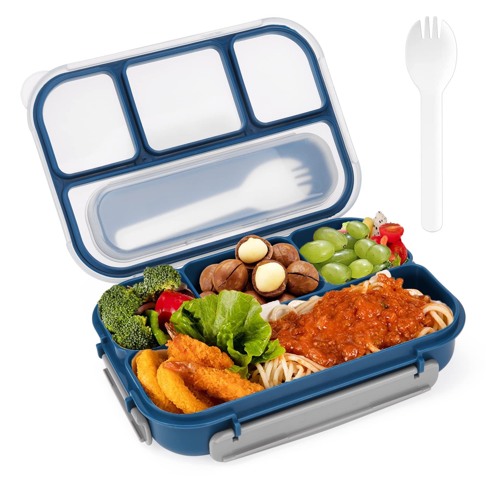 JORTINE Bento Lunch Box for Kids & Adults - 1300ML 4-Compartment BPA-Free Leakproof Food Container with Utensils - Ideal for School, Office, Picnic, Travel & Meal Prep