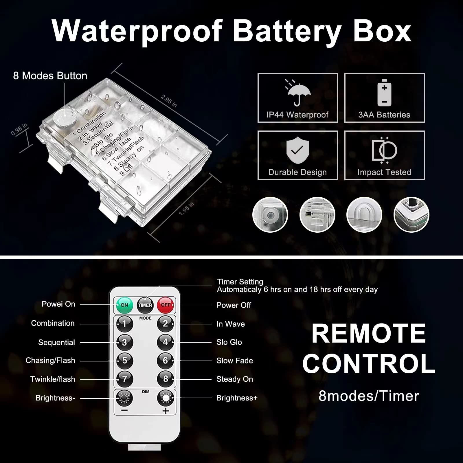 JMEXSUSS 100 LED Blue Battery Operated Rope Lights - 33ft Waterproof Outdoor String Lights with Remote, 8 Lighting Modes for Christmas, Camping, Trampoline, Canopy, Tent & Pool Decorations | Perfect for Patio, Garden, Party & Holiday Lighting