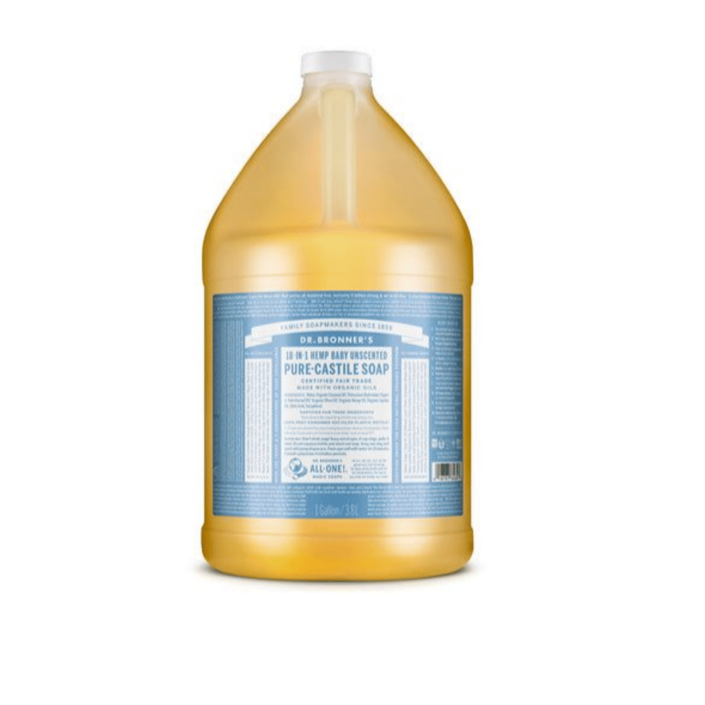 Dr. Bronners Pure Castile Liquid Soap - Unscented Baby Soap (Hemp 18-in-1) 1 Gallon (3.78L) - Gentle for Sensitive Skin, Perfect for Bath, Shower & Baby Care