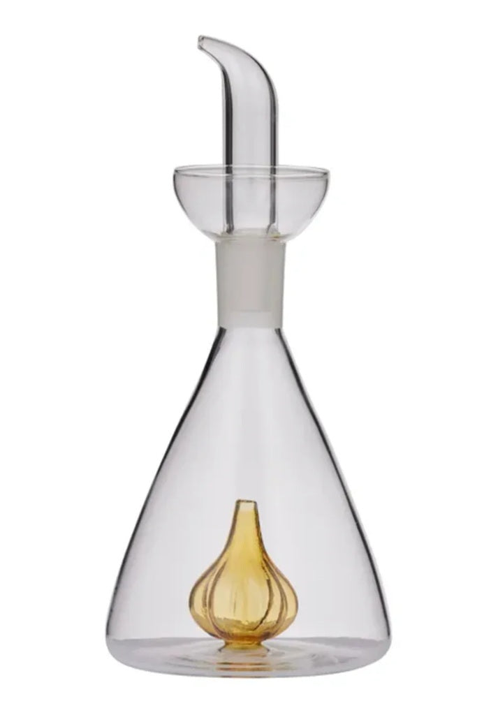 Premium Amber Glass Oil Bottle with Garlic Infuser - 9x20cm (3.5x8 inches) - Perfect for Kitchen, Salad Dressing & Gourmet Cooking
