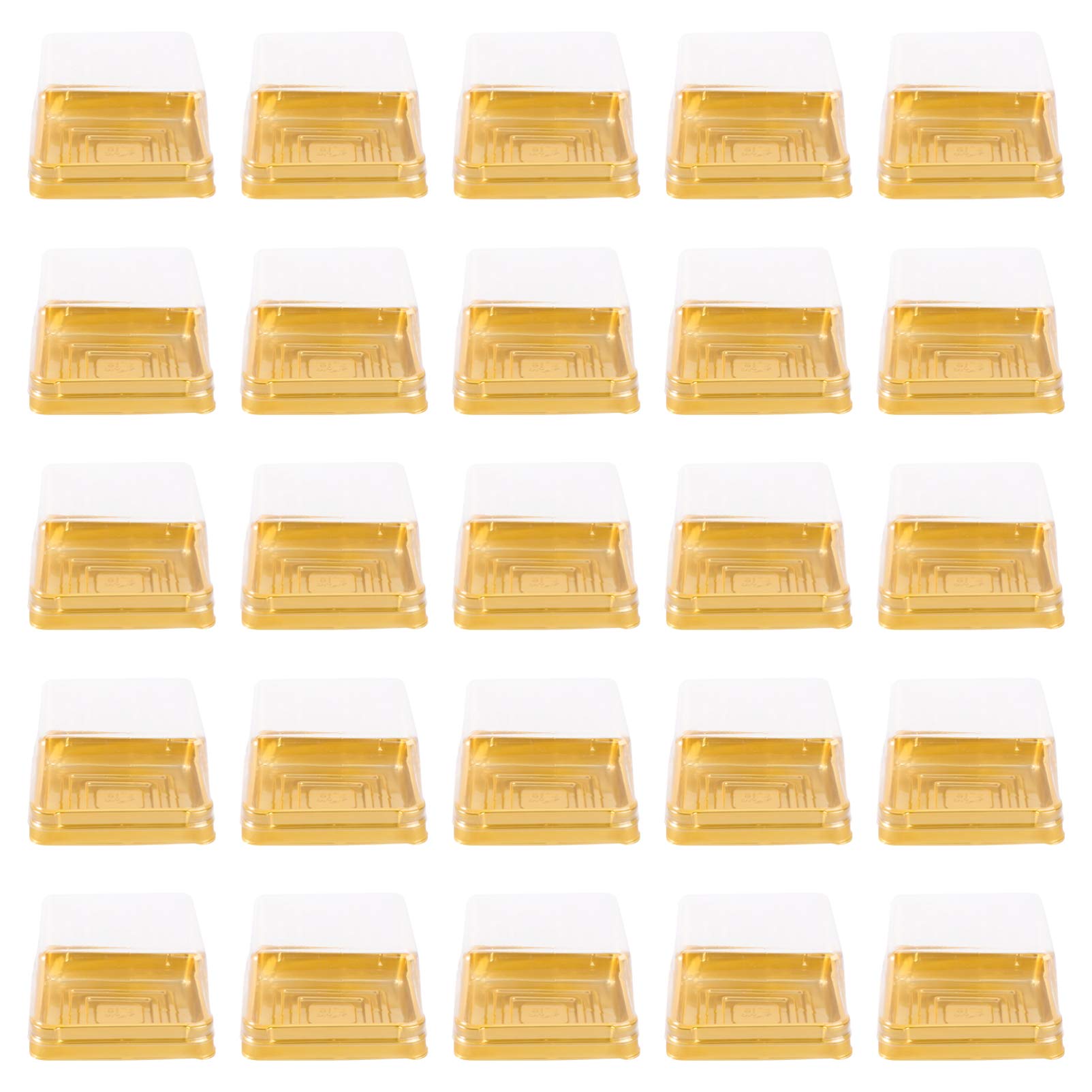 DOITOOL 50-Pack Clear Plastic Mooncake Boxes with Transparent Lids - Mini Cupcake Containers, Cookie & Muffin Dome Boxes, Single Cupcake Holders for Wedding, Birthday Party (Gold) - Perfect for Dessert Displays, Bakery Packaging & Gift Giving