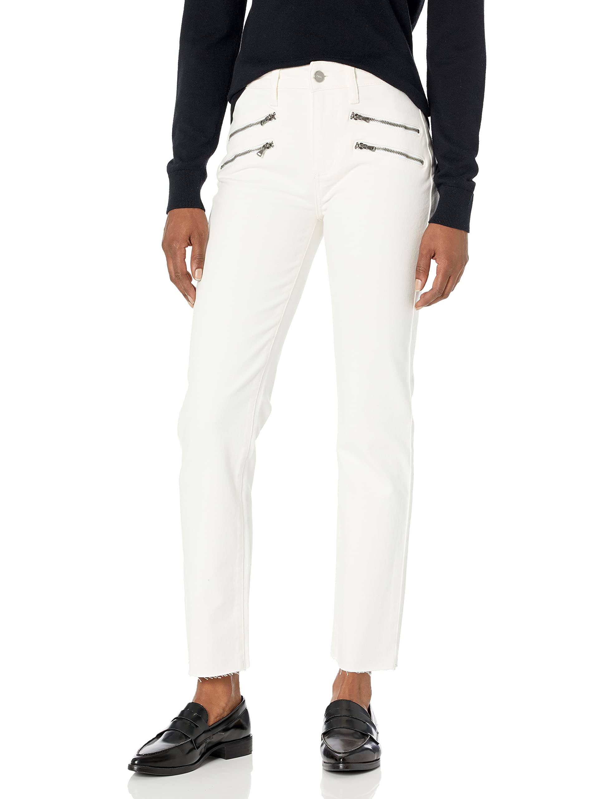 PAIGE Women's High Rise Edgemont Raw Hem Exposed Zipper Straight Leg Jeans - Gold Coast Wash | Comfortable & Stylish Denim for Casual Wear, Work & Night Out