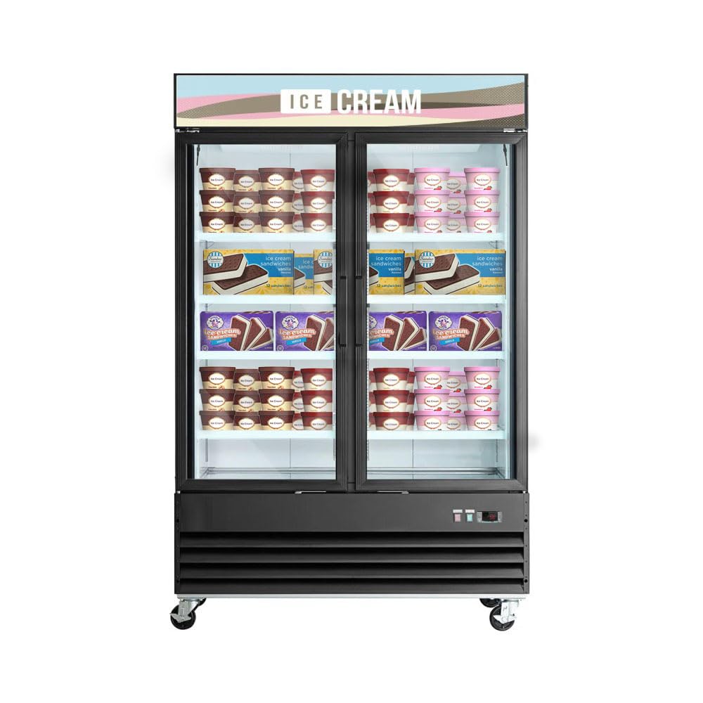 Peak Cold 45 Cu Ft Double Door Commercial Ice Cream Display Freezer - Frozen Treat Merchandiser for Retail Stores, Supermarkets & Ice Cream Shops - Perfect for Showcasing Gelato, Sorbet & Frozen Desserts
