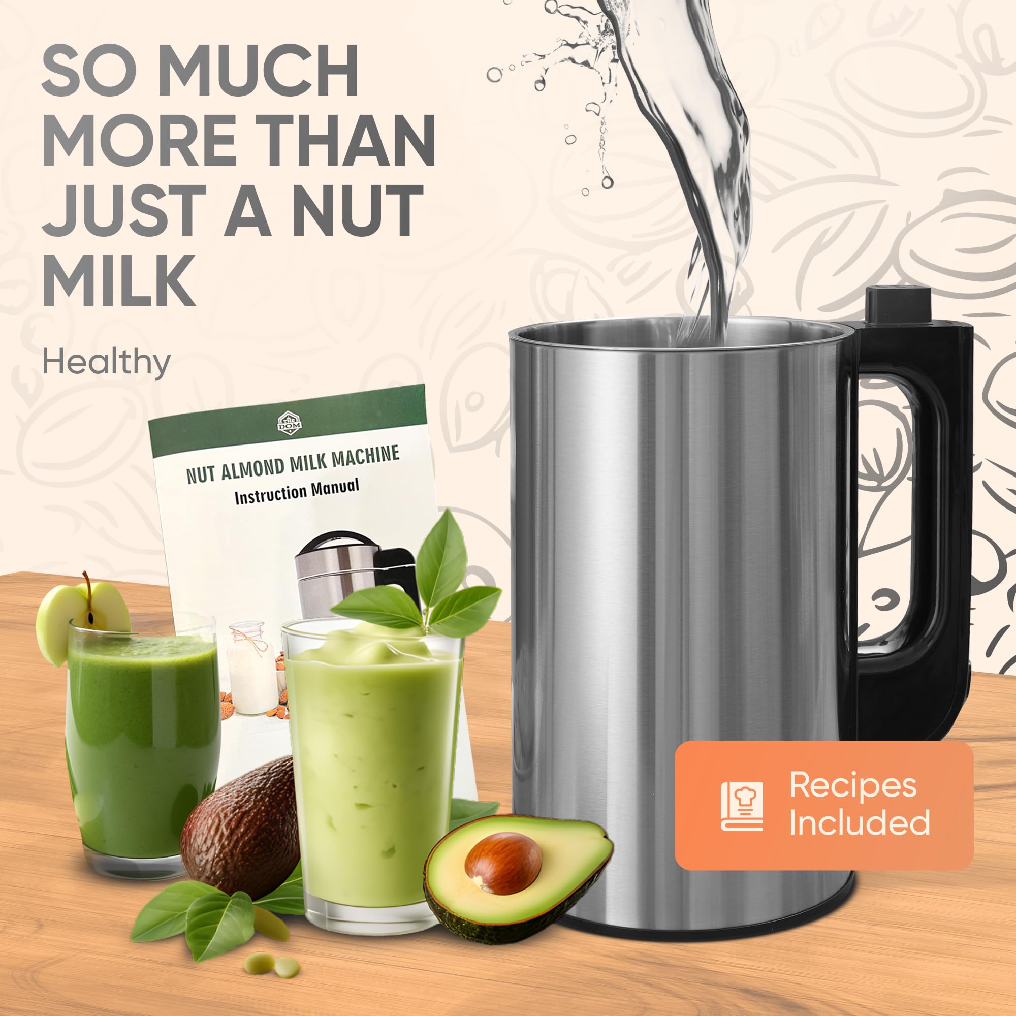 50Oz Automatic Nut Milk Maker - Stainless Steel Almond, Oat & Soy Milk Machine | No Spills, No Straining | Perfect for Vegan, Keto & Dairy-Free Lifestyles | Home Kitchen Essential for Healthy Drinks & Smoothies