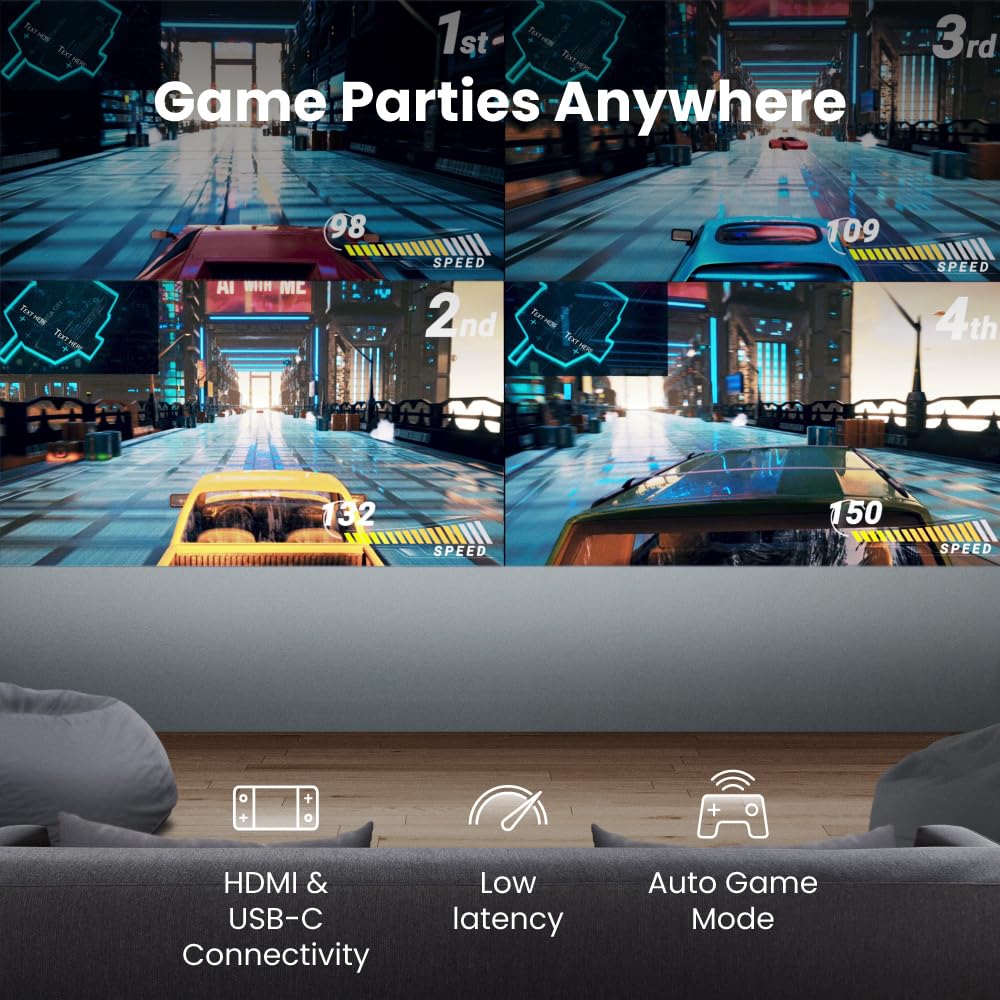 BenQ GP100A Outdoor 4K Portable Projector - 1080p Resolution, 1000 ANSI Lumens, Built-in Netflix, Chromecast, AirPlay & Android TV - Autofocus & Auto 2D Keystone - 20W Speaker - Perfect for Backyard Movies, Camping, Business Presentations & Home Theater