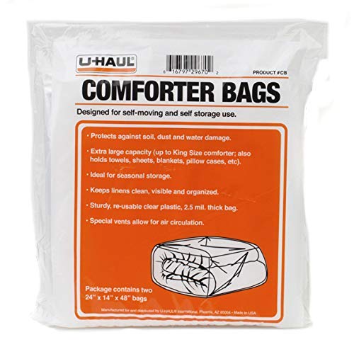 U-Haul Comforter Storage Bags Set of 2 - 24x14x48 Inches - King Size Bedding Organizer for Blankets, Duvets & Seasonal Clothes - Space Saving Storage Solution for Home, Moving & Travel