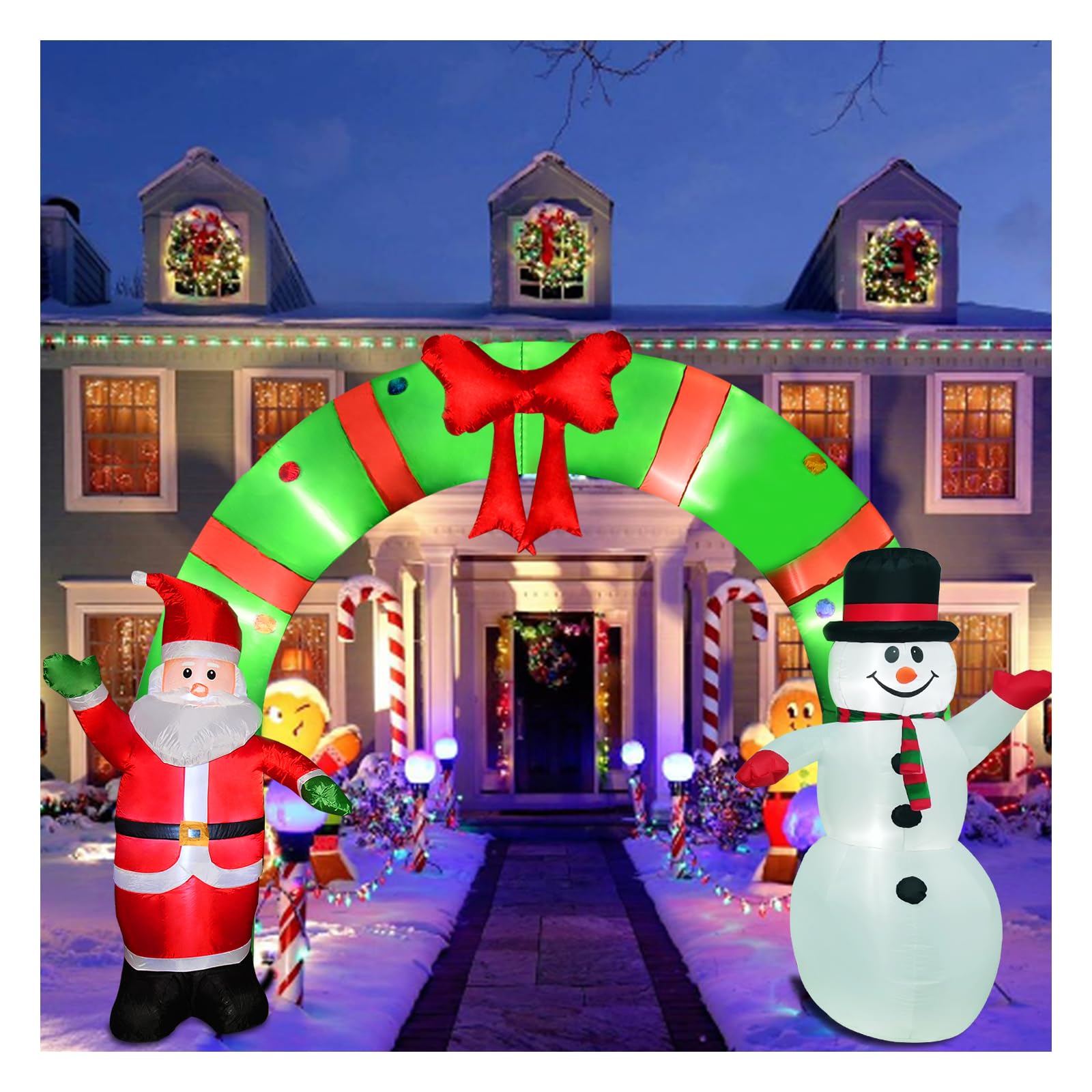 12 Ft LED Lighted Christmas Inflatable Archway with Santa & Snowman - Indoor/Outdoor Holiday Decor for Patio, Garden, Yard - Waterproof Xmas Decoration with Built-in Lights for Home, Party & Festive Decorating