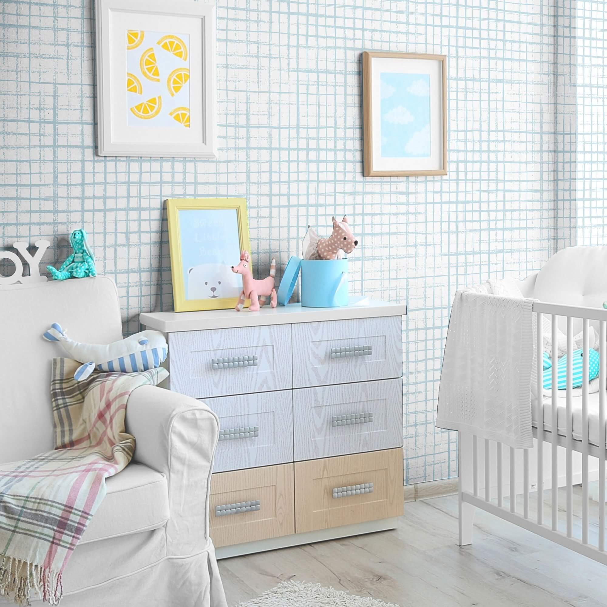 White and Blue Geometric Peel and Stick Removable Wallpaper - Self-Adhesive Decorative Wall Covering for Bedroom, Living Room, Nursery & Office Decor