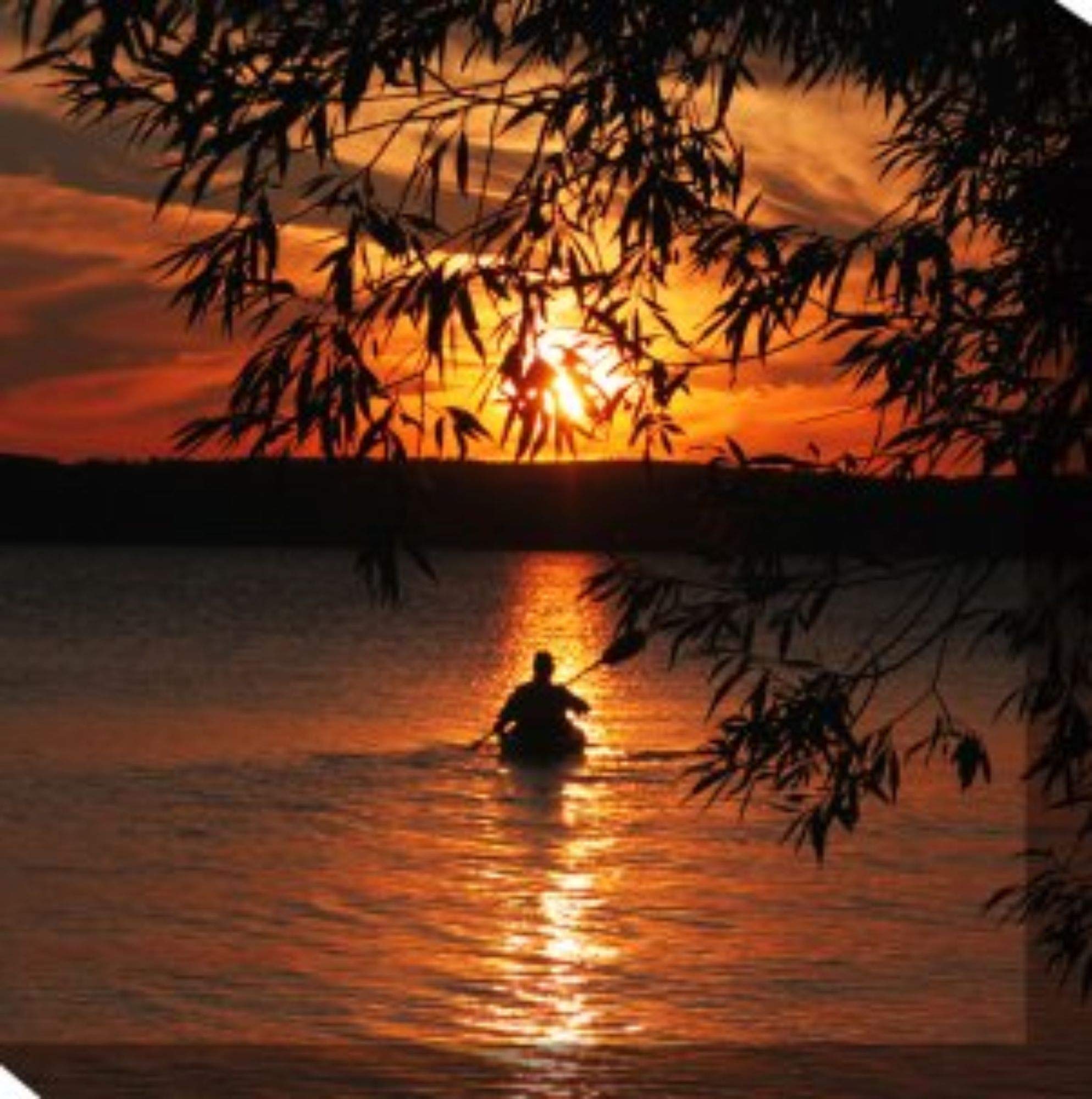Black and Orange Kayak Sunset Canvas Wall Art - 24x24 Inch Square Outdoor Decor for Living Room, Bedroom, or Office - Perfect for Coastal, Nautical & Nature Inspired Home Decor