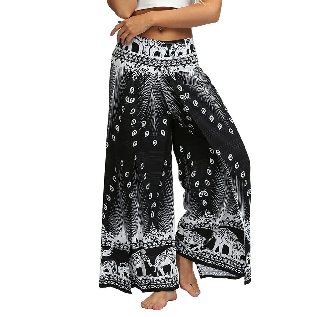 Women's Wide Leg Split Yoga Pants - Bohemian Hippie Loose Training Trousers for Yoga, Dance & Casual Wear | Comfortable Workout & Lounge Pants