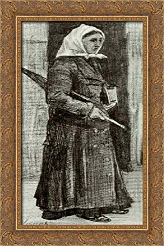 Vincent van Gogh 'Sien With Umbrella And Prayer Book' 16x24 Inch Gold Ornate Wood Framed Canvas Art Print - Perfect for Living Room, Bedroom Decor & Gift Ideas