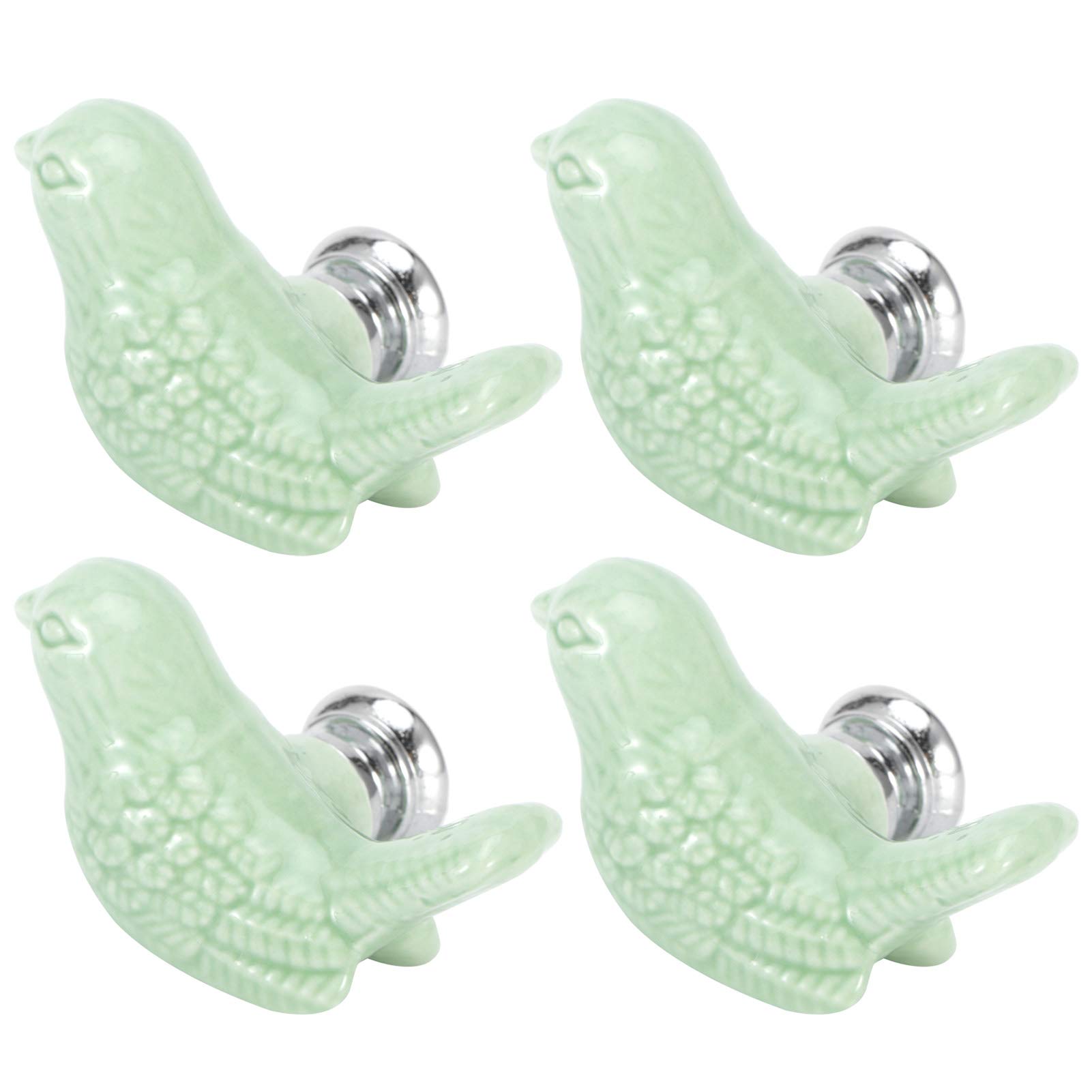 Vintage Bird Shaped Ceramic Cabinet Knobs - Set of 4 Green Handles for Drawers, Cupboards & Kitchen Cabinets | DIY Furniture Hardware Upgrade for Home Decor & Organization