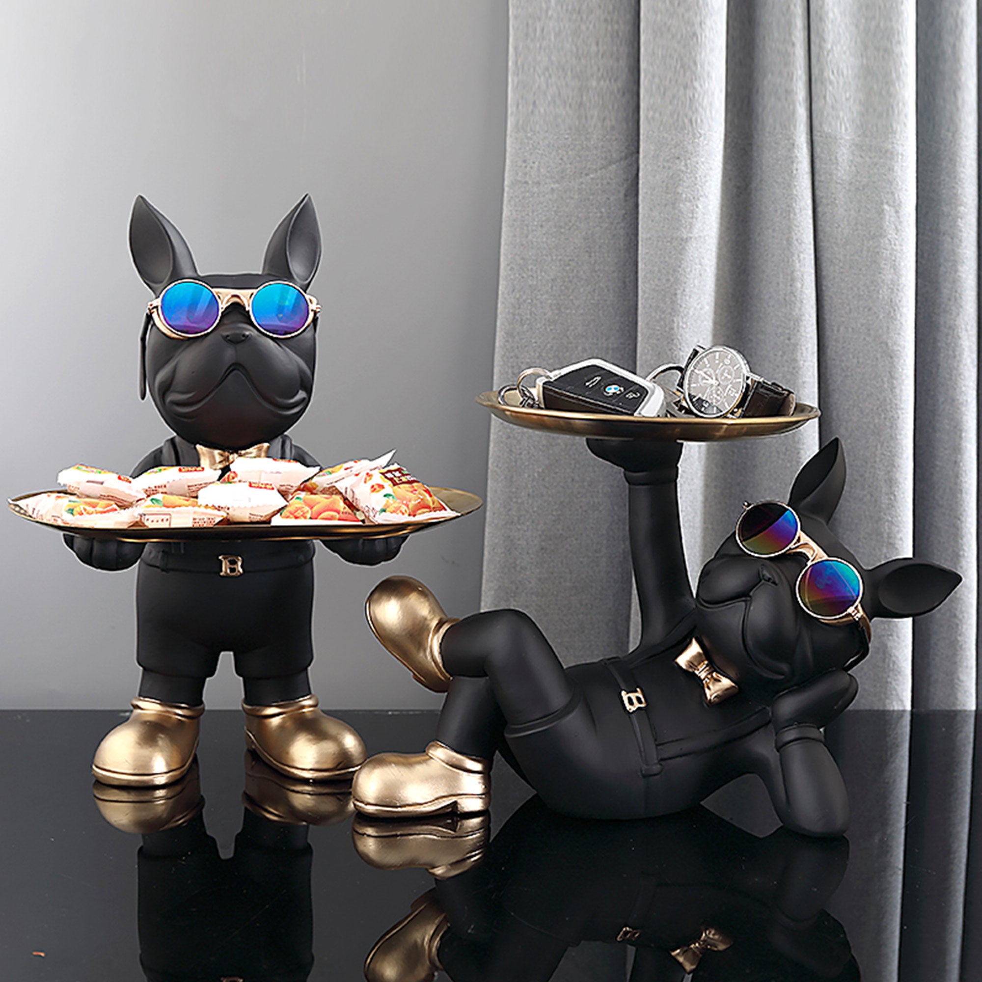 HD 14, 11.81''H Bulldog Statue - Decorative Storage Tray & Home Ornament for Living Room, Office Desk Decor