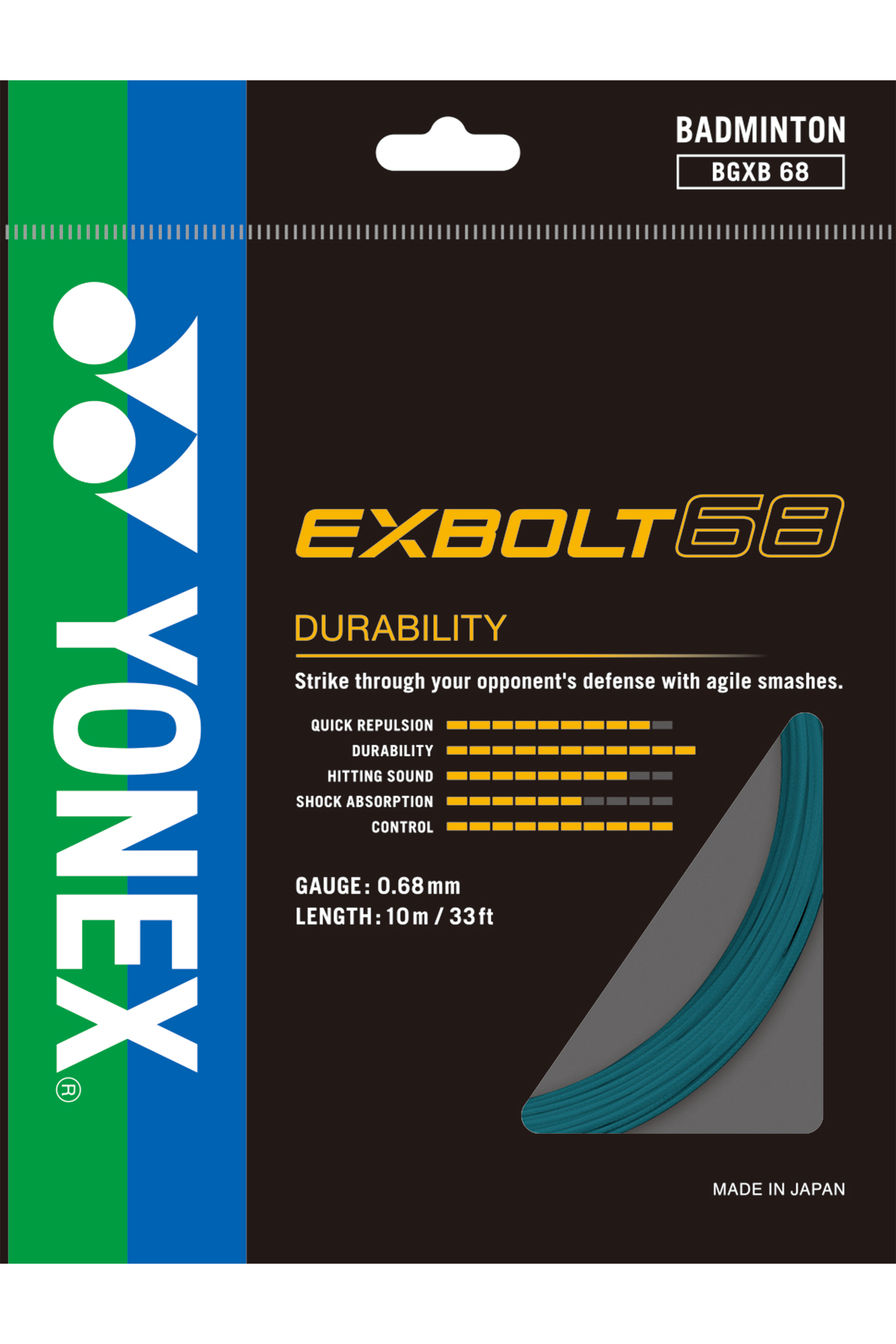Yonex Exbolt 68 Badminton String Set (10m) - High Performance Badminton Racket String for Durability & Control - Perfect for Tournament Play & Training Sessions