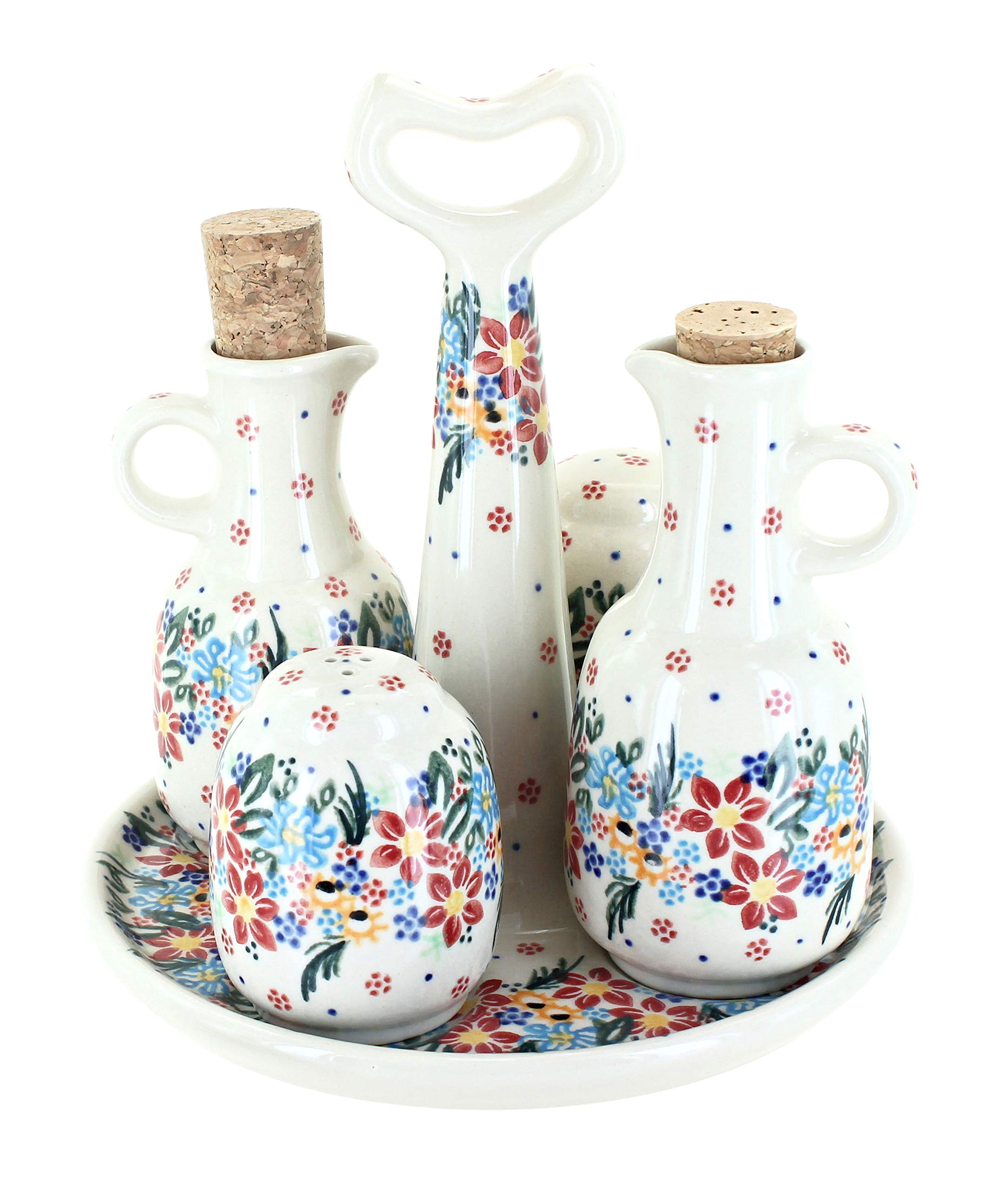 Blue Rose Polish Pottery Tara Table Accessory Set with Handle - Elegant Serving Bowl for Dining, Kitchen Decor & Gift Idea