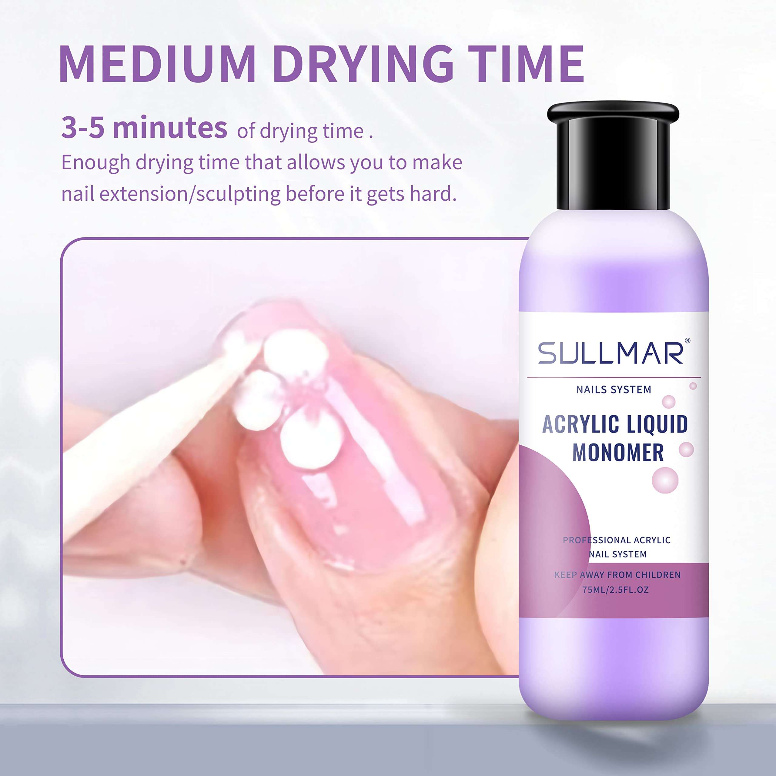 Professional Acrylic Monomer Liquid for Nails - 75ml (2.5FL.OZ) - Strong & Fast-Drying Nail Extension Solution for Salon & DIY Manicures at Home