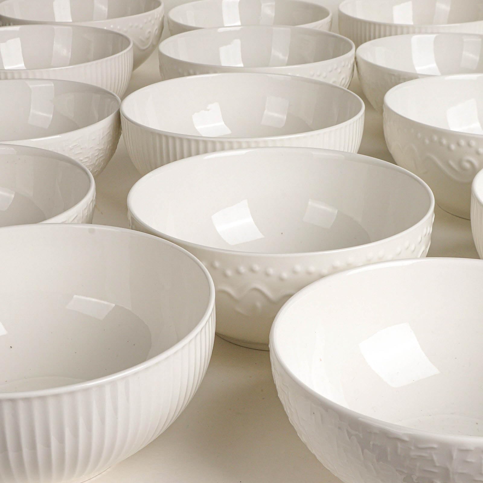 Artena 26oz Ceramic Bowls Set of 6 - 6 Inch White Embossed Soup & Cereal Bowls for Rice, Pasta, Salad | Microwave & Dishwasher Safe Floral Design | Perfect for Breakfast, Lunch, Dinner & Family Gatherings