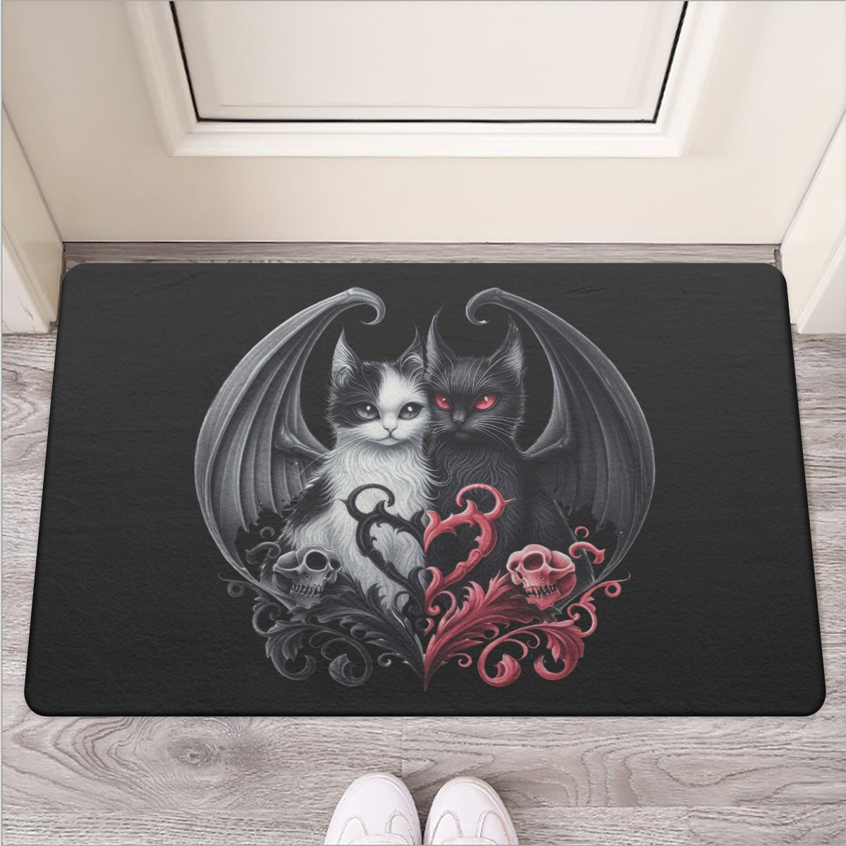 Gothic Cat Lover's Rubber Doormat - Non-Slip Welcome Mat for Halloween, Gothic Home Decor, Front Door Entryway
