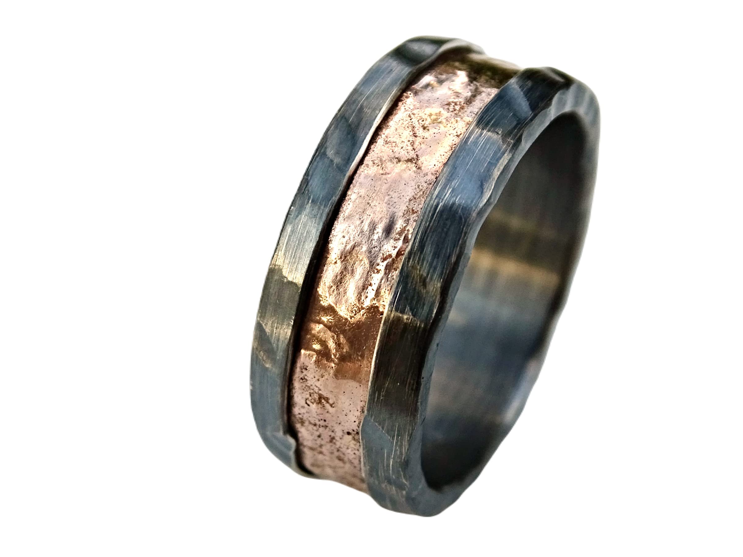 Viking Wedding Ring Rose Gold - Molten Gold Silver Band for Men, Unique Viking Engagement Ring, Perfect for Weddings, Anniversaries, and Special Occasions