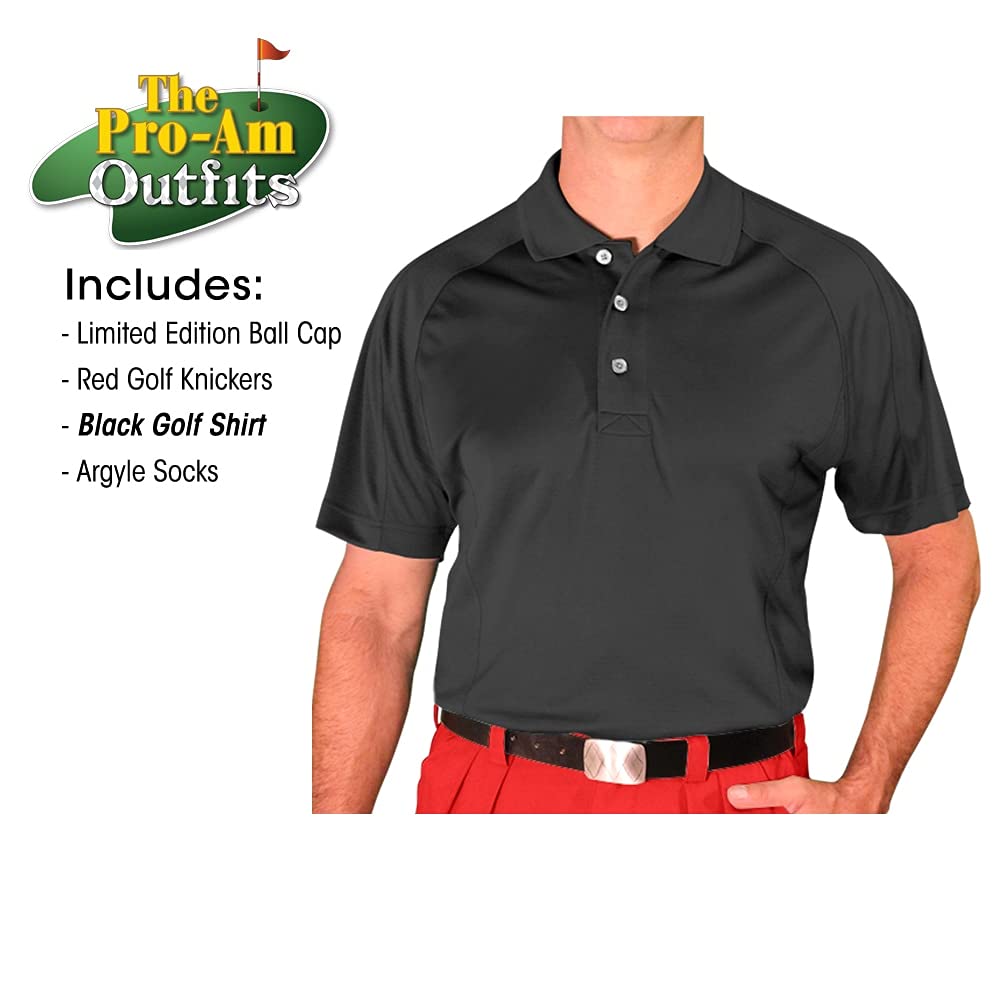 Men's Fashion Outfit - Red Microfiber Black Golf Shirt with Limited Edition Ball Cap & Over-The-Calf Argyle Socks | Stylish Casual Wear for Golf, Office & Everyday Outfits