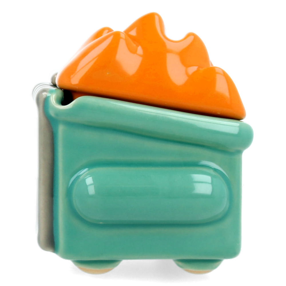 Dumpster Fire Trash Stash Ceramic Figure - Funny Desk Decor, Office Prank Gift, Unique Home Decoration for Gag Lovers