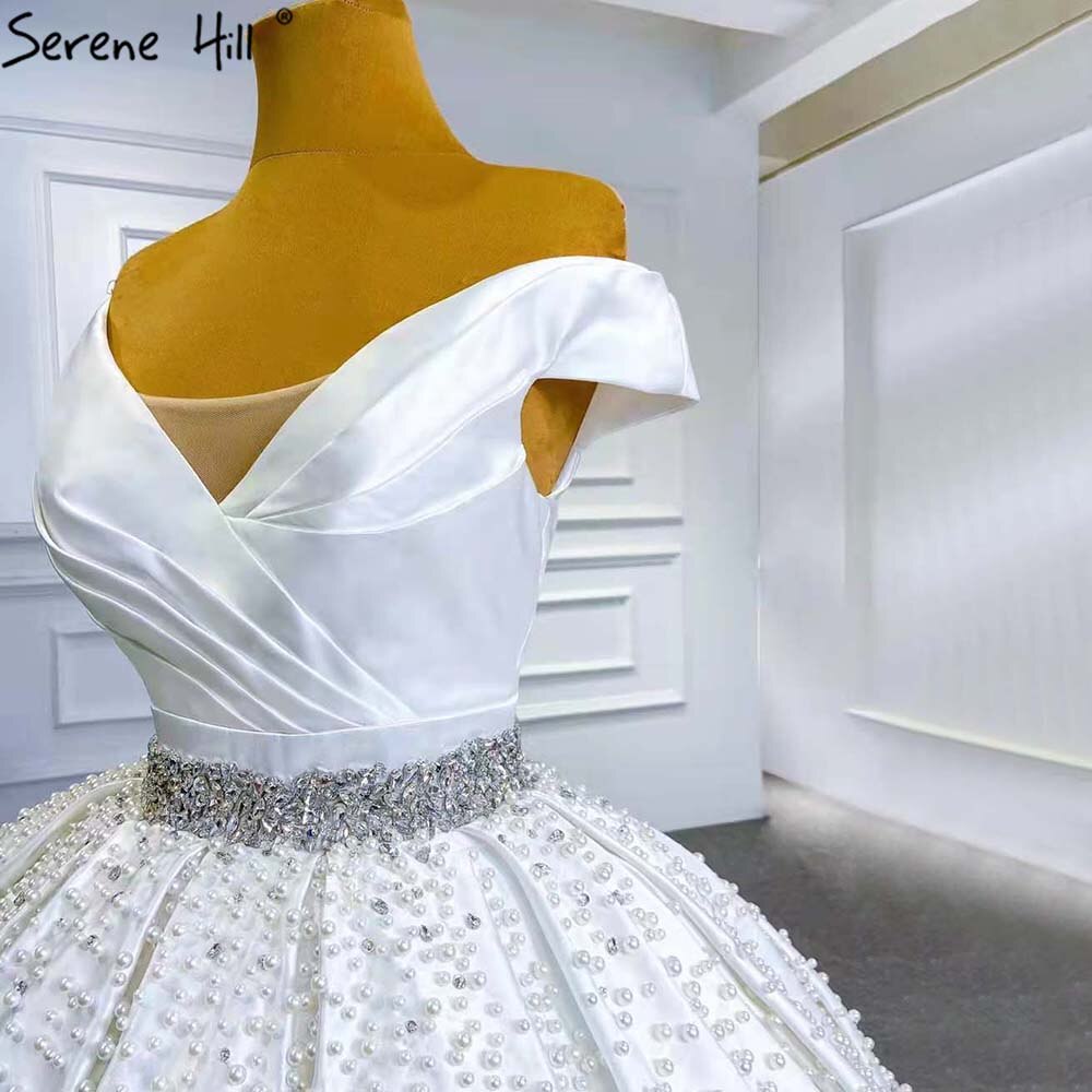 Serene Hill White Beaded Crystal Wedding Dress 2025 - Satin Luxury Sweetheart Bridal Gown HM67422 | Custom Made for Church, Beach & Garden Weddings