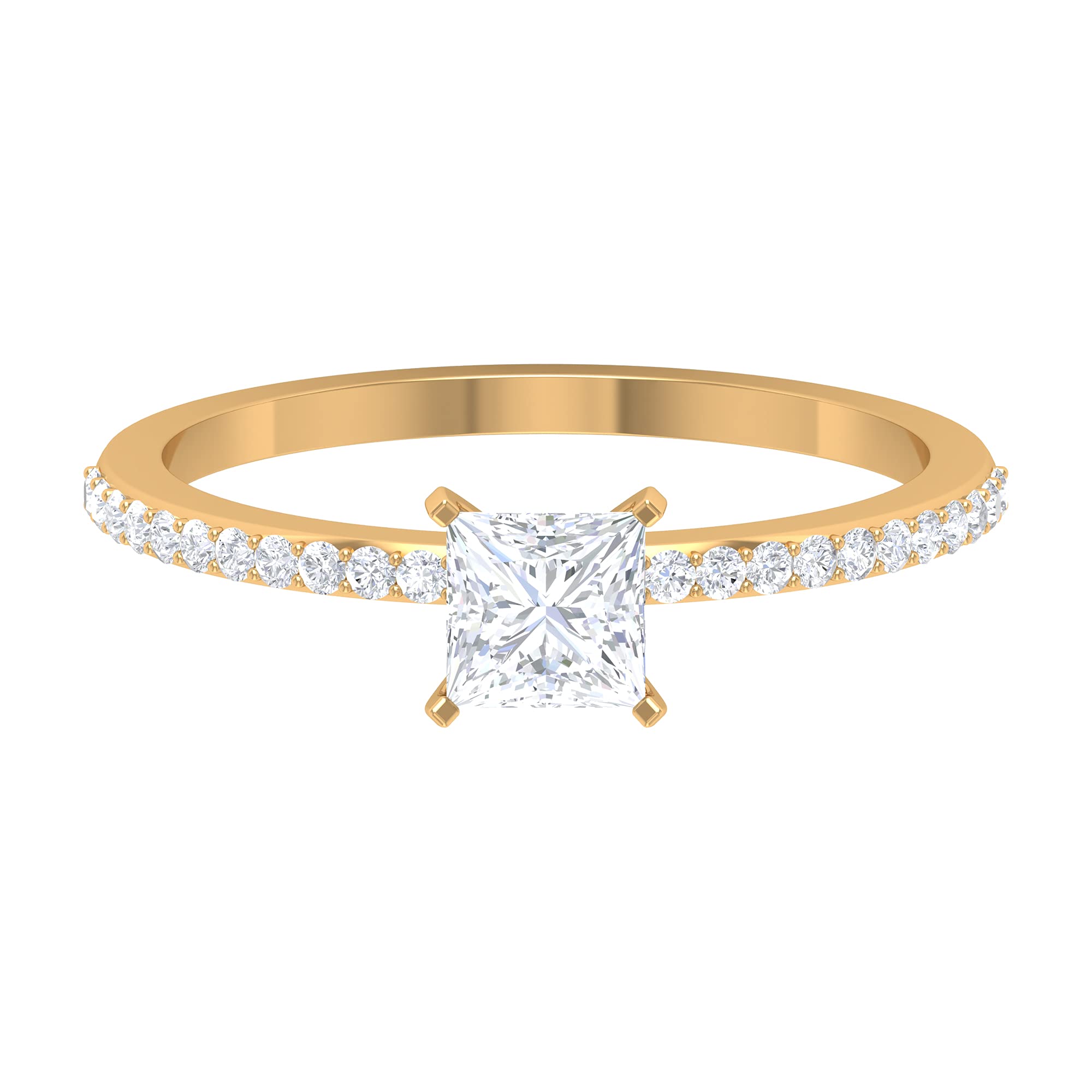 3/4 CT Princess Cut Cubic Zirconia Solitaire Ring in 14K Solid Gold with Side Stones - Certified Zircon Engagement Ring for Women, Perfect for Weddings, Anniversaries & Special Occasions