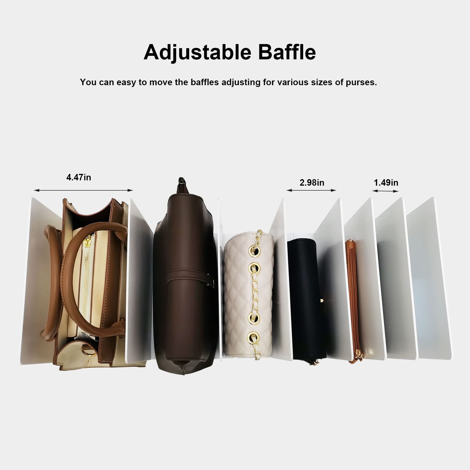 Adjustable White Plastic Handbag Organizer for Closet - Shelf Dividers & Purse Storage Solution for Women | Perfect for Closet Organization, Handbag Display & Space Saving