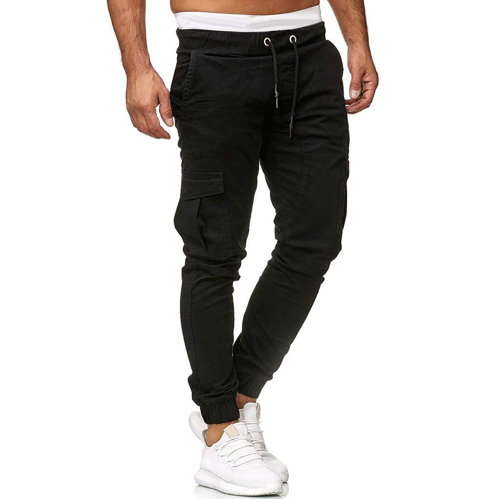 **Men's Jogger Cargo Pants - Stretchable Khaki Chino Pants with Drawstring Waist | Comfortable & Stylish for Running, Workout & Casual Wear**