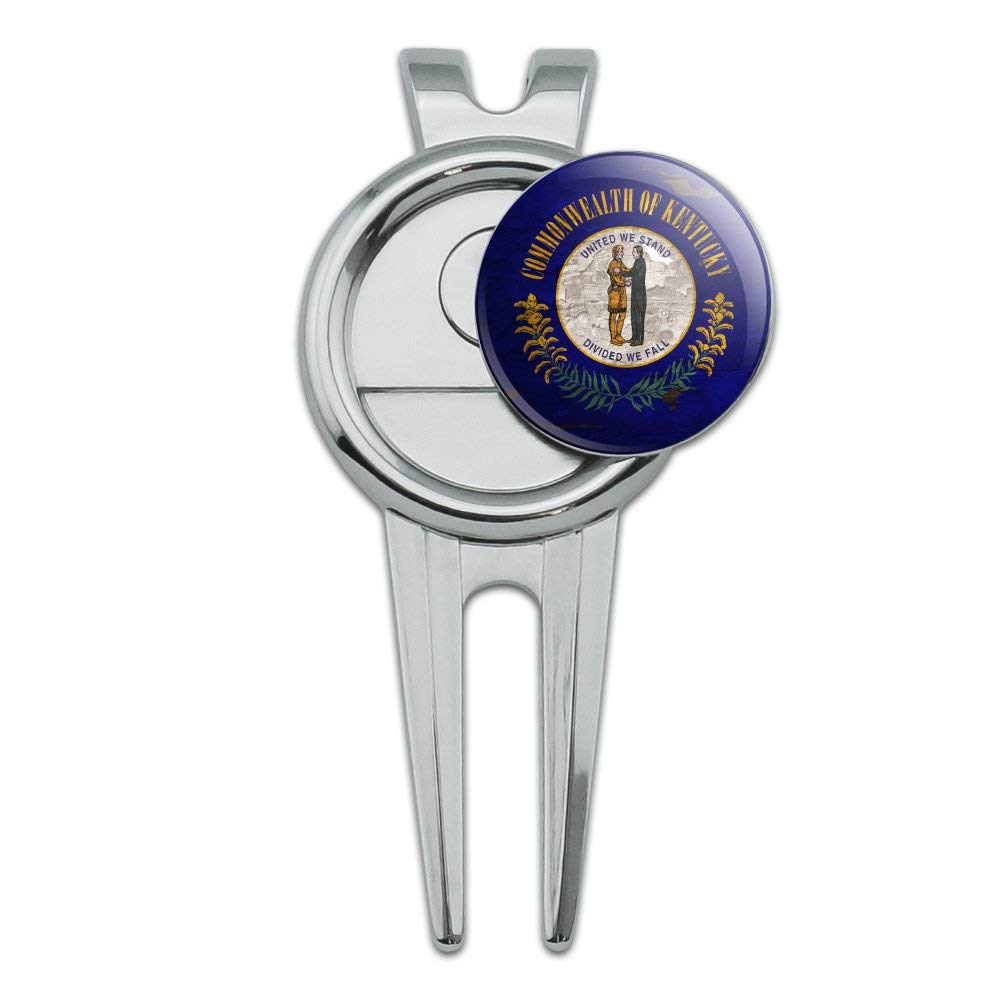 Rustic Kentucky State Flag Distressed Golf Divot Repair Tool & Ball Marker - USA Made for Golfers | Perfect for Golf Accessories, Gifts & Course Play