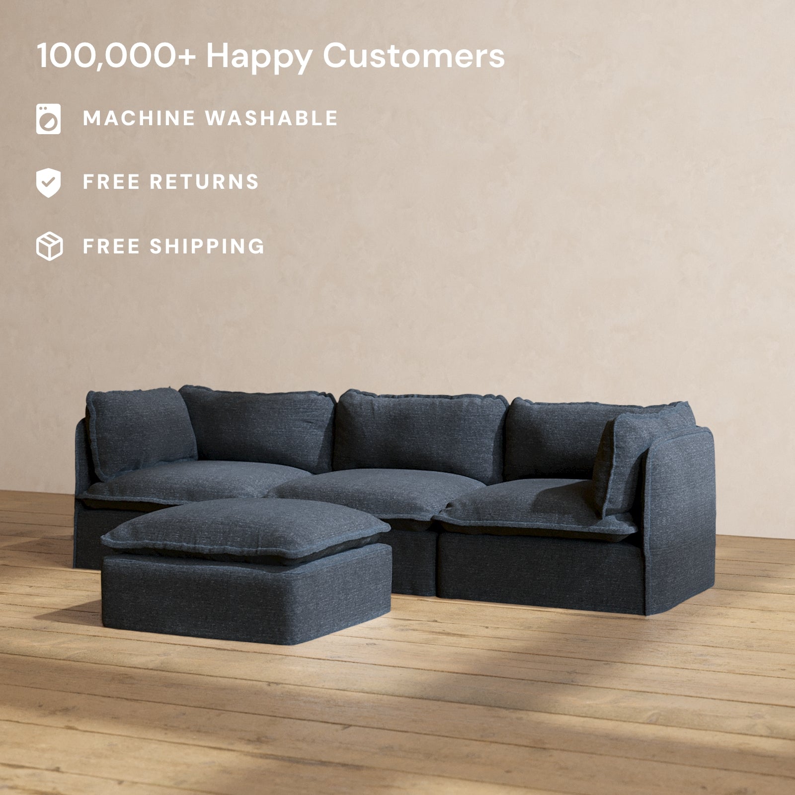 Premium Modular Performance 3-Seater Sofa with Ottoman in Indigo Blue | Modern L-Shaped Sectional Couch for Living Room | Perfect for Small Spaces, Apartments & Family Gatherings
