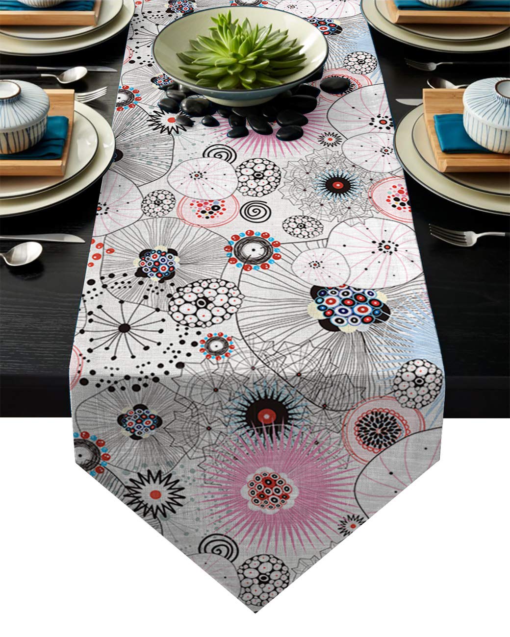 Japanese Floral Table Runner - Abstract Pattern for Kitchen Wedding Decor