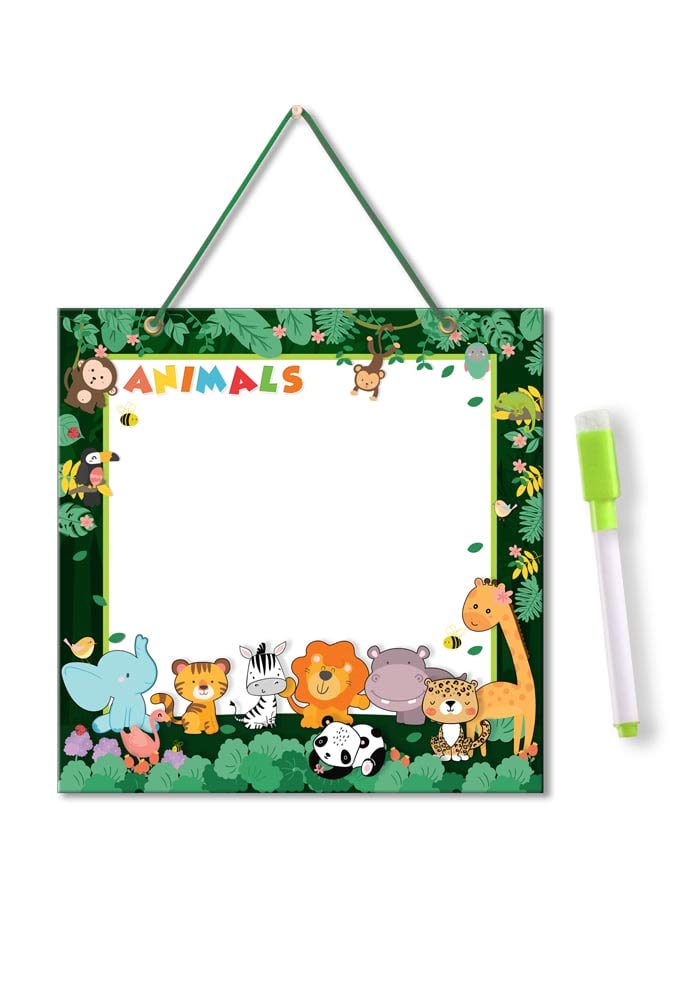 2 in 1 Animal Jungle Theme Whiteboard with Crossword Puzzle & Dry Erase Markers | Fun Learning & Classroom Decor for Kids | Perfect for Birthday Gifts, School Activities & Home Education