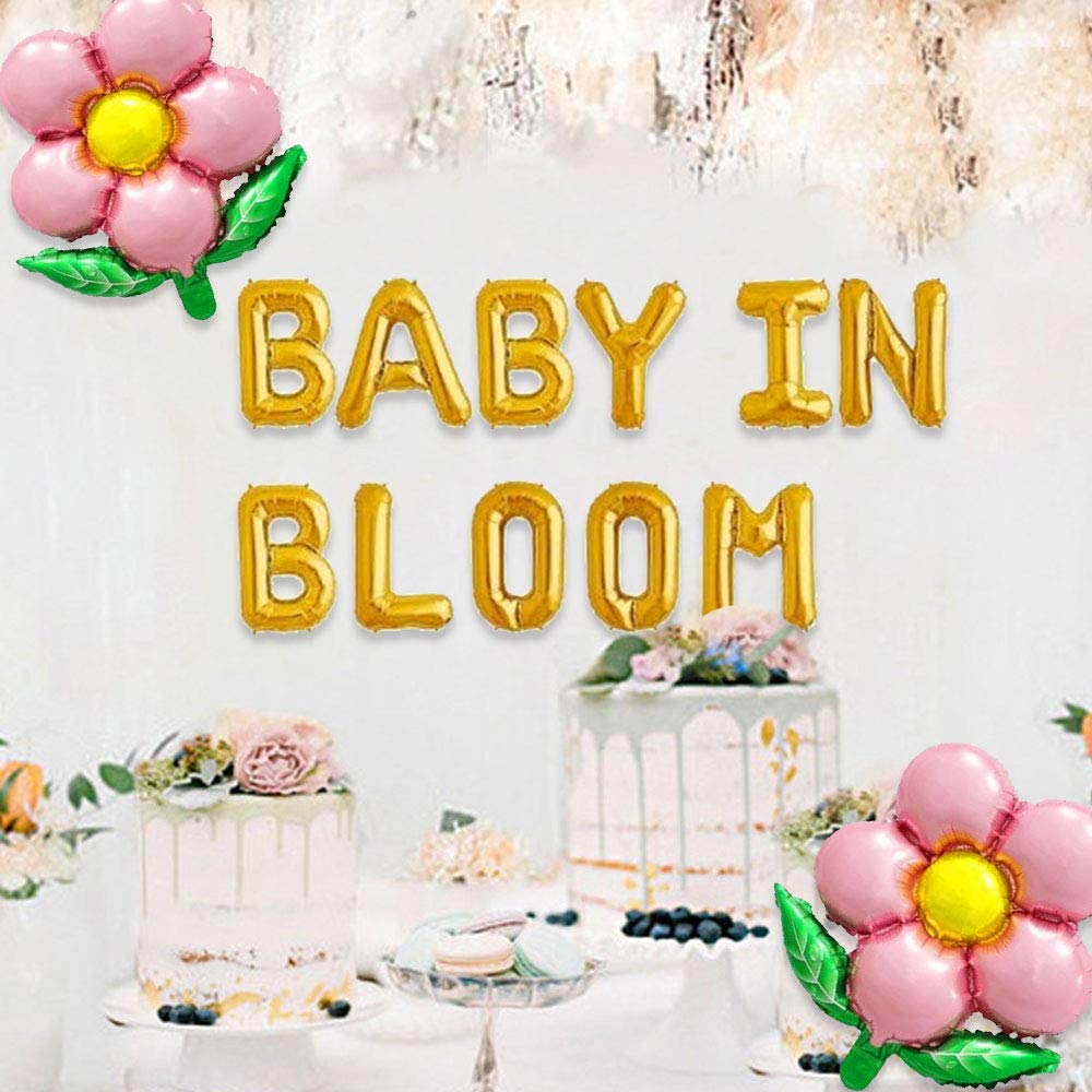 JeVenis Baby in Bloom Balloons & Banner - Floral Baby Shower Decorations Backdrop for Gender Reveal, Newborn Welcome Party, Nursery Decor (Pink/White)