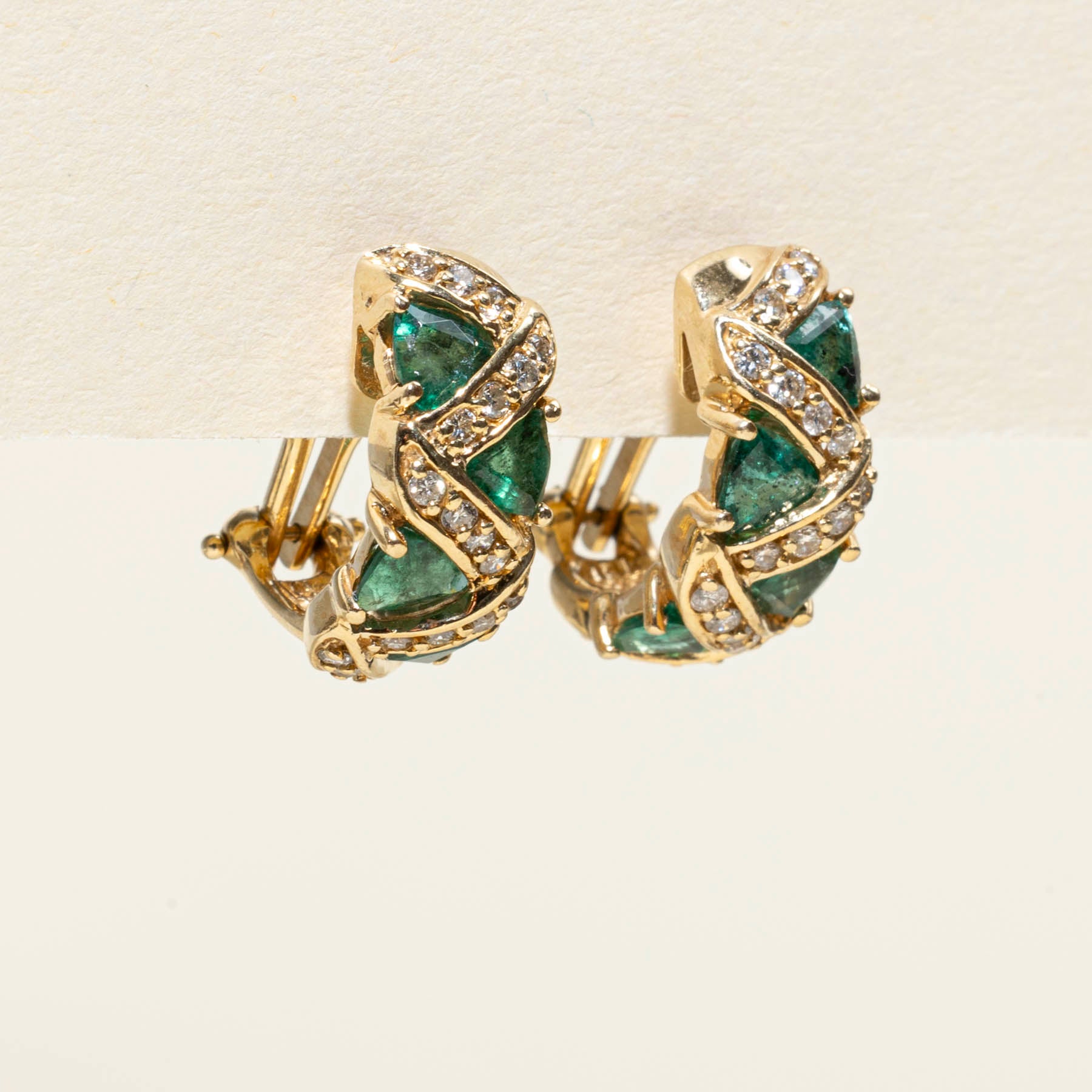 Emerald and Diamond Omega Back Earrings - 1.20ctw Total Weight with 0.22ctw Diamonds | Elegant Dangle Earrings for Women | Perfect for Weddings, Parties & Special Occasions