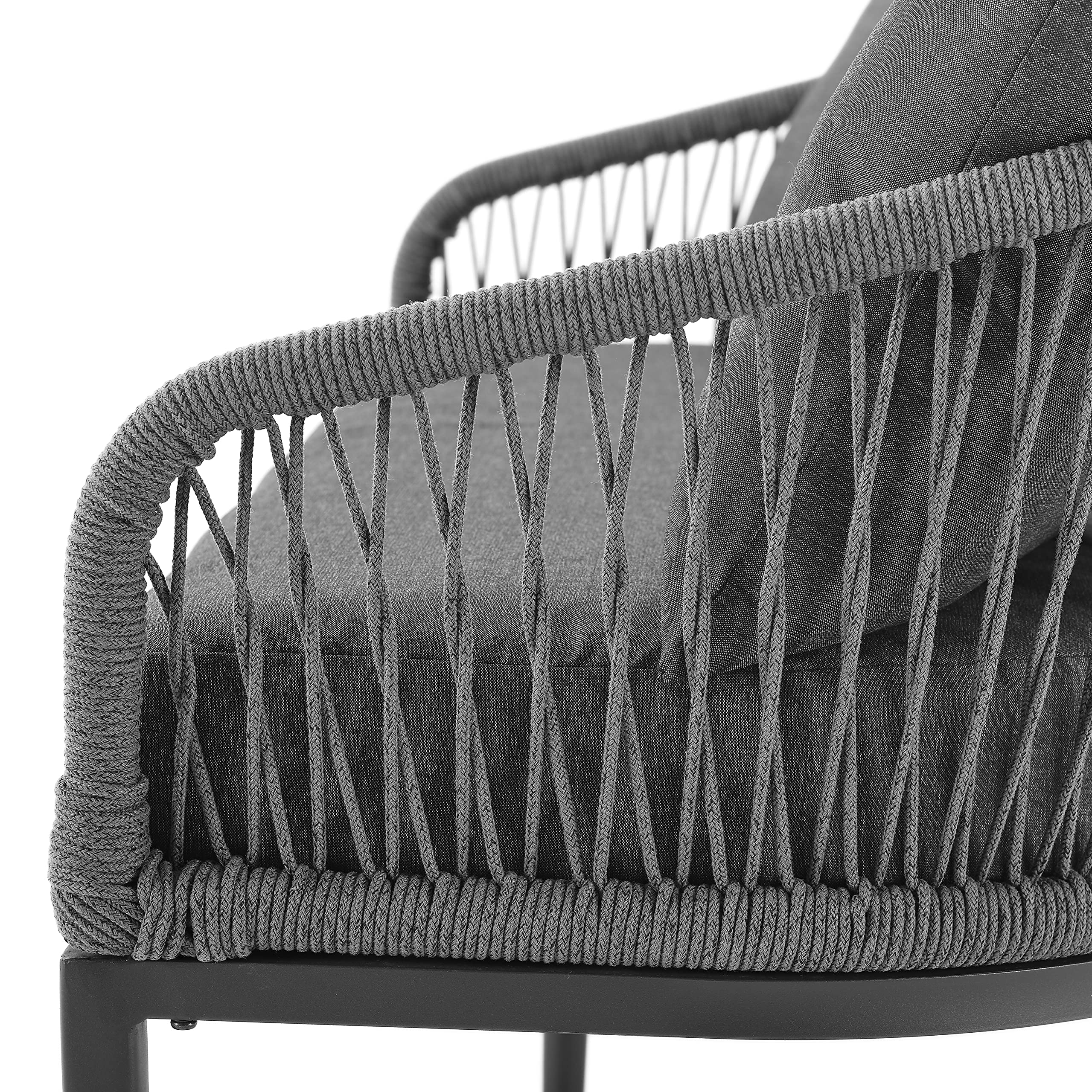 Crosley Dover 2-Piece Indoor Outdoor Chair Set - Matte Black Patio Chairs with Charcoal Cushions for Conversation, Porch, Deck, Garden & Backyard Relaxation
