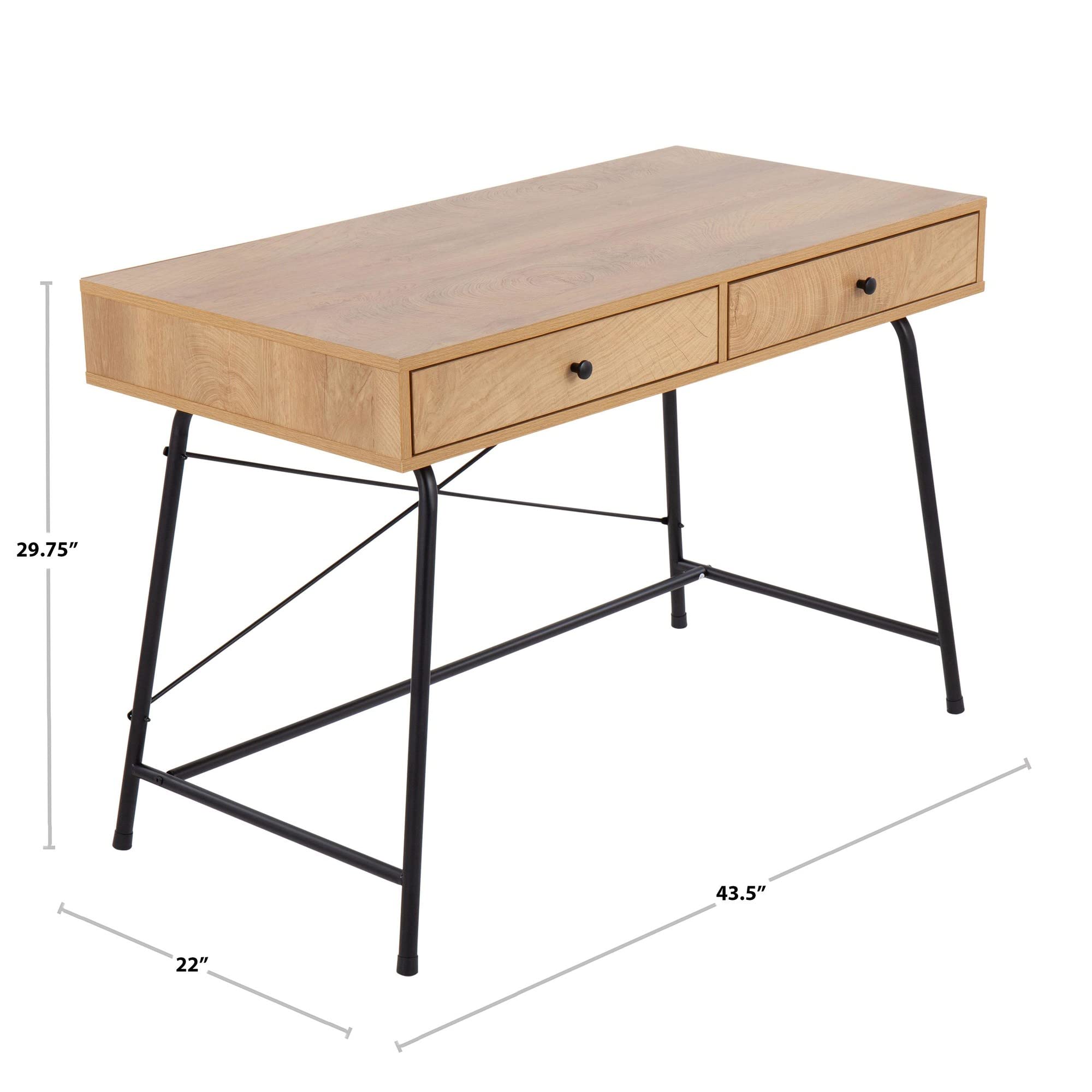 LumiSource Casper Brown Wood Desk - Home Office Desk with Drawers, Small Computer Desk for Bedroom & Gaming, Farmhouse Style Writing Table | Perfect for Remote Work, Online Classes & Small Space Living