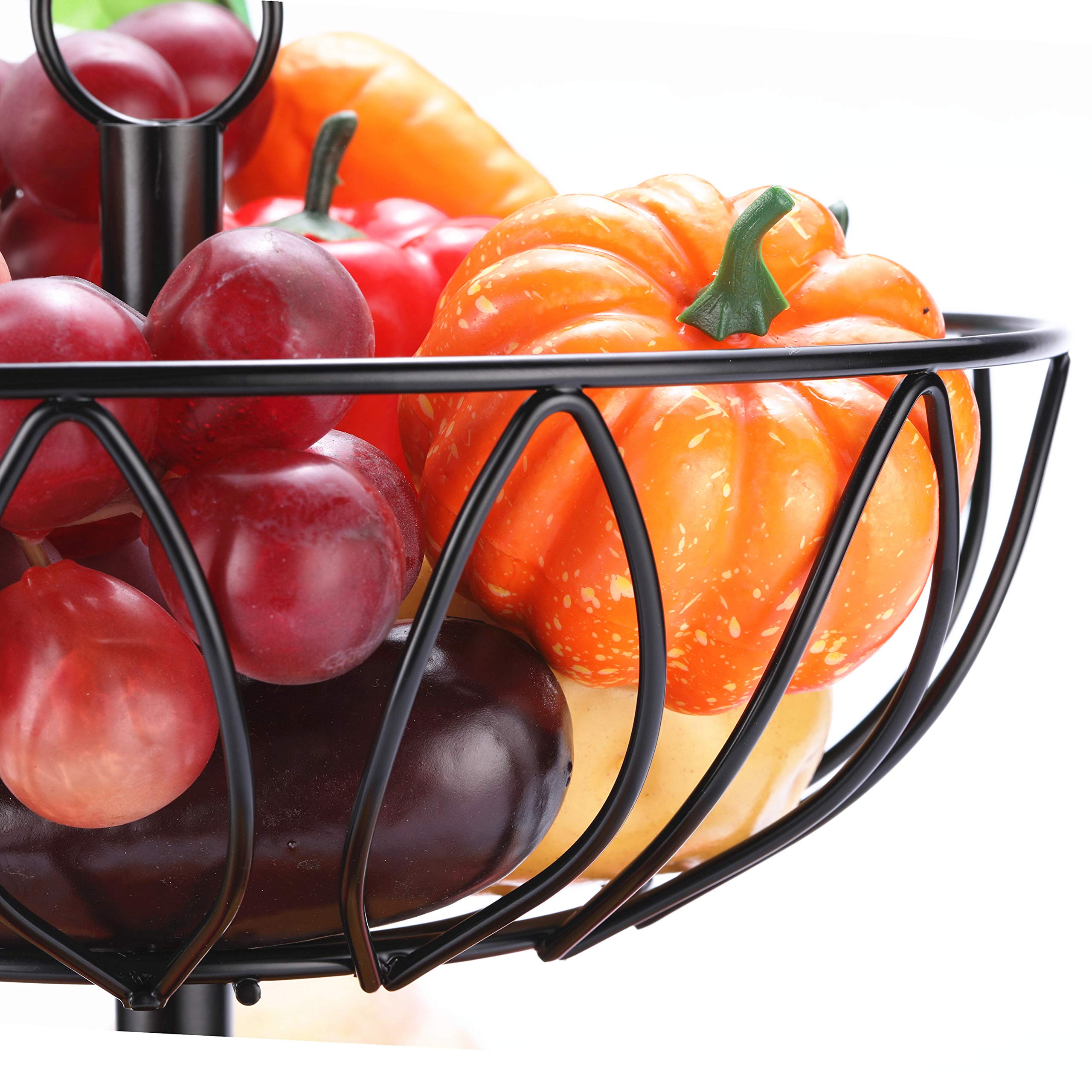 2-Tier Black Metal Cast Iron Fruit & Vegetable Basket - Countertop Storage Stand for Kitchen, Dining Room, or Pantry Organization | Perfect for Displaying Fresh Produce, Snacks, or Decor