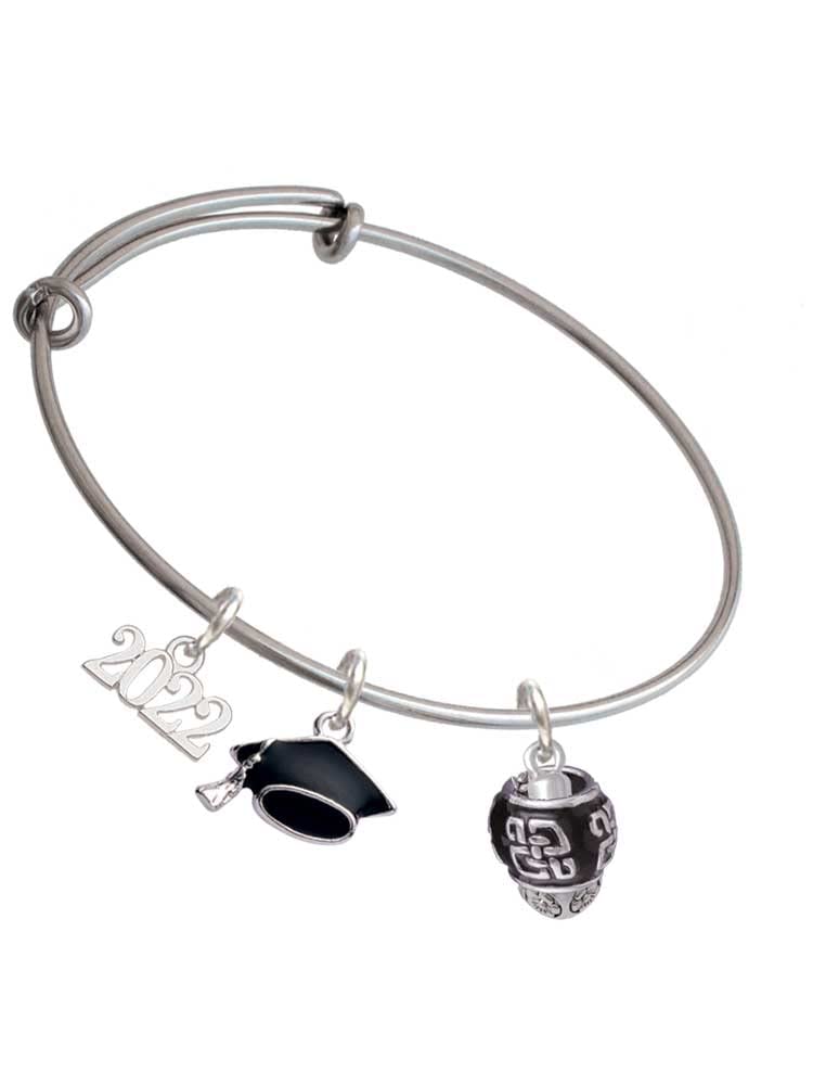 2022 Graduation Charm Bracelet - Delight Jewelry Black Spinner Bangle with Chinese Pattern | Perfect for Graduation Gifts, Parties & Special Occasions