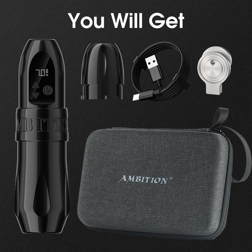 Ambition Troll Wireless Tattoo Pen Machine - Professional Rotary Tattoo Gun with 1950mAh Battery, LCD Display & Coreless Motor | Perfect for Tattoo Artists, Beginners & Studio Use