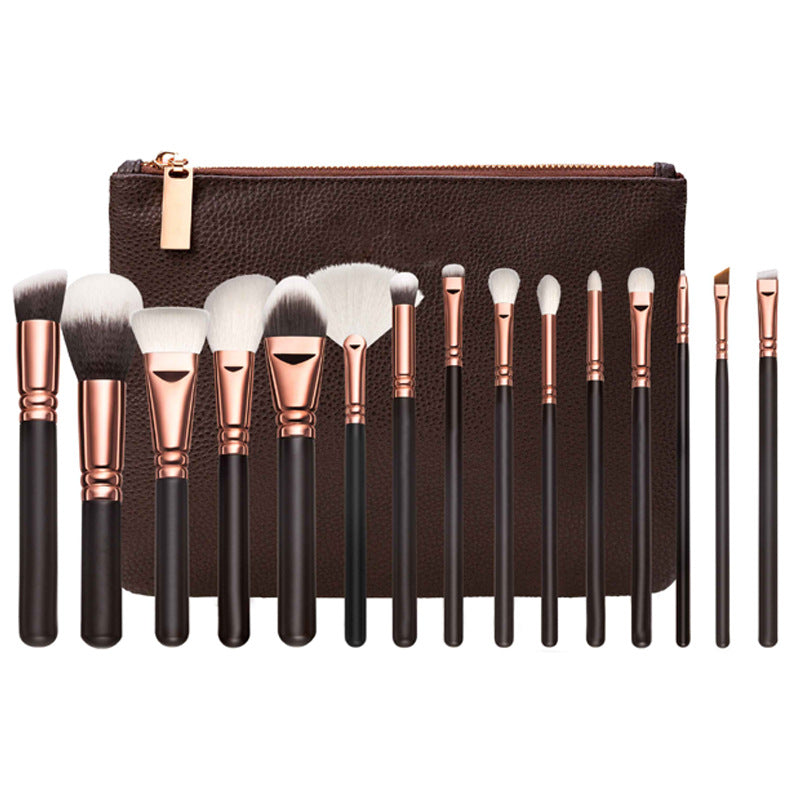 15-Piece Rose Gold Makeup Brush Set with Travel Pouch - Professional Multi-Functional Cosmetic Brushes for Foundation, Blending, Contouring & Eyeshadow - Perfect for Home Use & Travel Makeup Kit
