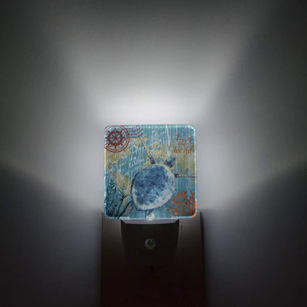 LED Night Light with Auto Sensor - Sea Turtle Plug-in Lamp for Bedroom, Hallway Decor