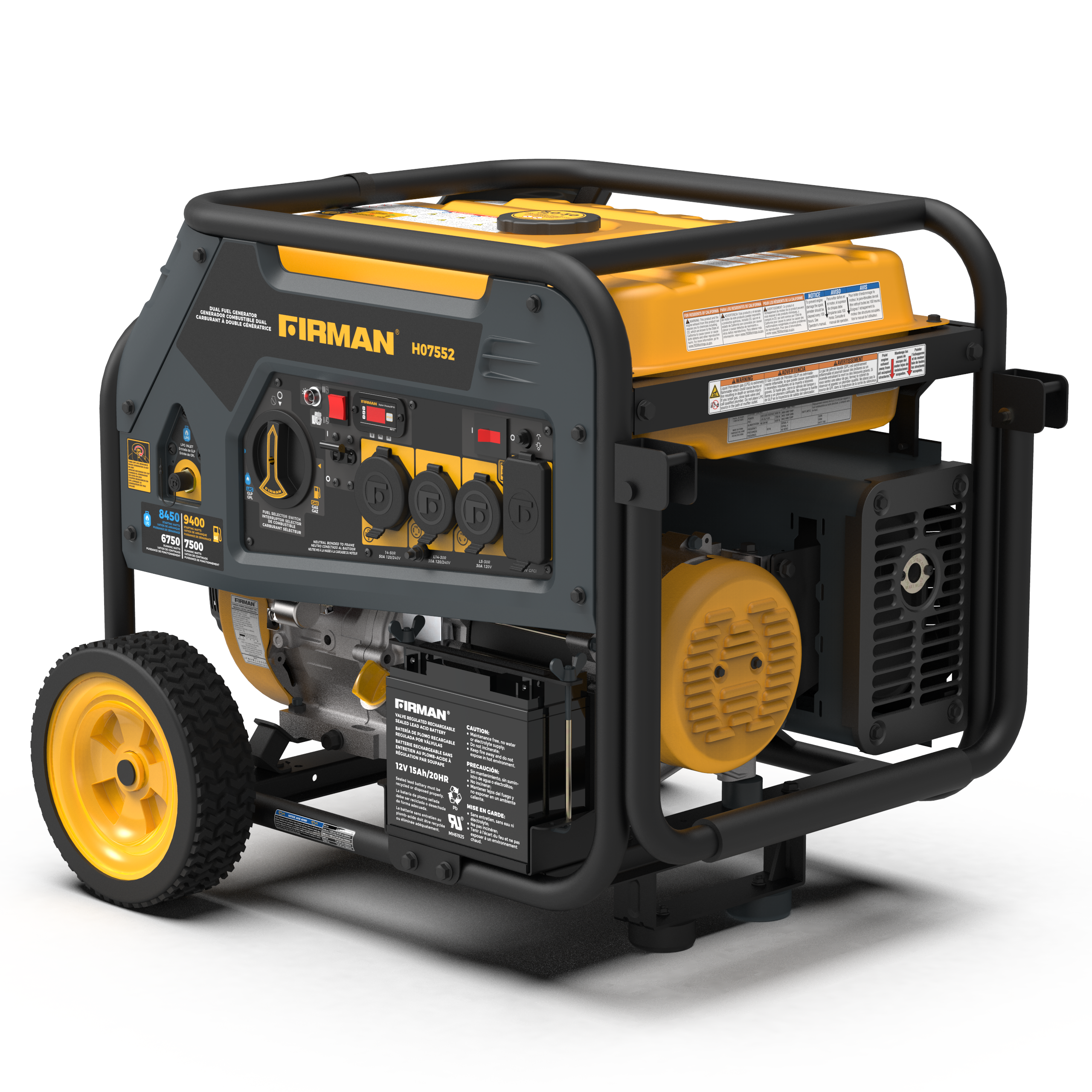 7500W Dual Fuel Portable Generator with Electric Start - 120/240V Output for Camping, Home Backup & Outdoor Power Supply