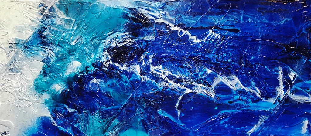 Azure Royalty 270cm x 120cm Blue White Textured Abstract Canvas Art - Modern Wall Decor for Living Room, Bedroom & Office