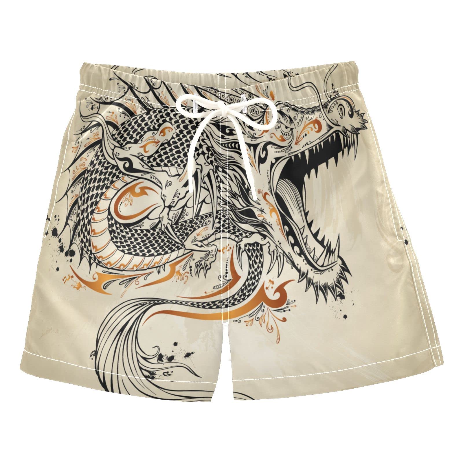 Boys Dragon Doodle Sketch Swim Trunks - Quick Dry Toddler Swimwear for Kids 2-8 Years | Beach, Pool & Summer Water Play