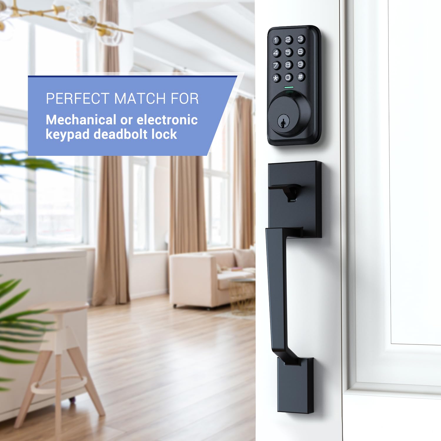 Ohuhu Heavy Duty Matte Black Front Door Handle Set - Single Cylinder Reversible Lever, Zinc Alloy Exterior Entry Door Lock - Compatible with Mechanical, Electronic & Smart Deadbolts - Perfect for Homes, Apartments & Office Buildings