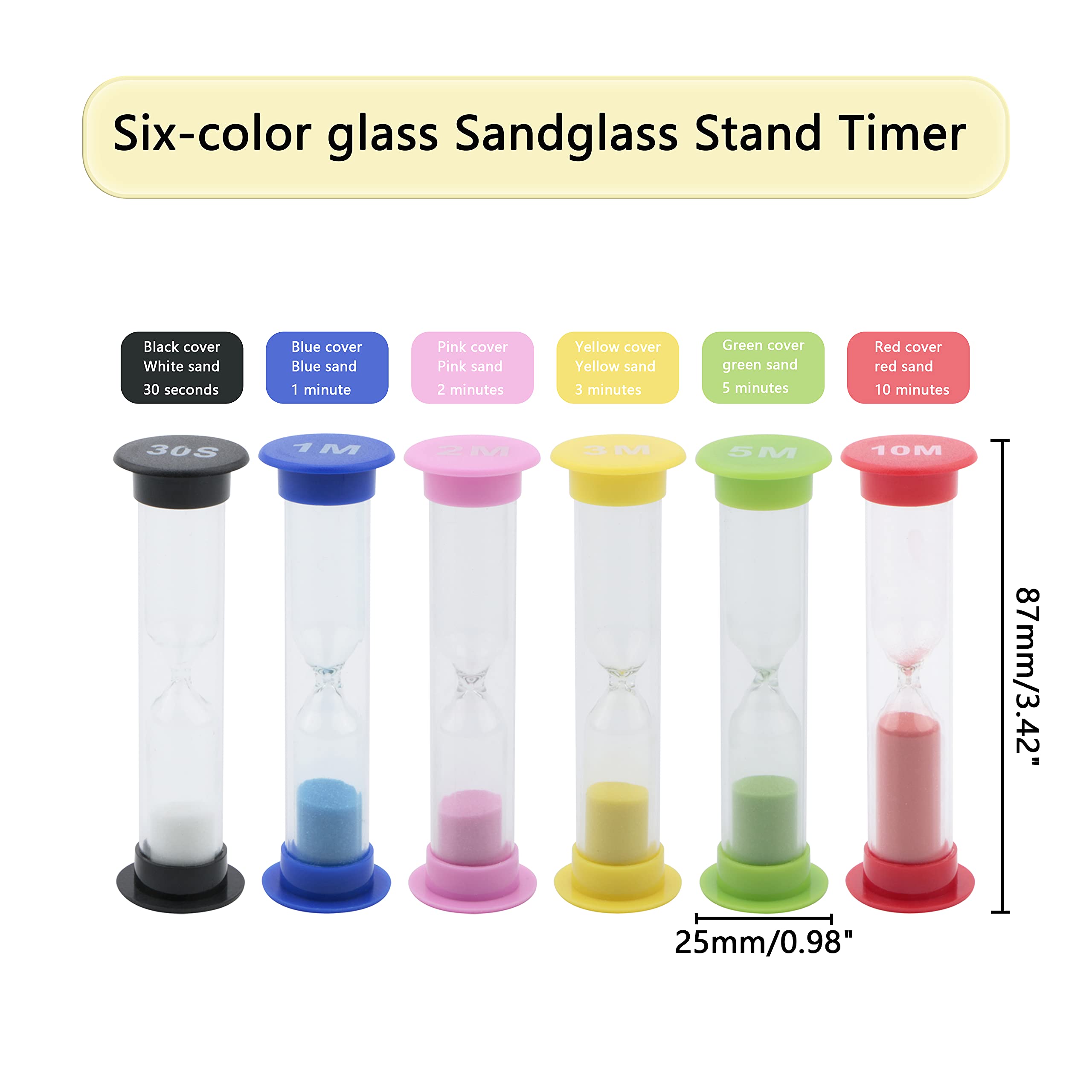 6PCS Colorful Sand Timers Set - 30S, 1Min, 2Min, 3Min, 5Min, 10Min Hourglass Sand Clock for Kids & Adults | Perfect for Tooth Brushing, Classroom Activities, Games, Cooking & Time Management