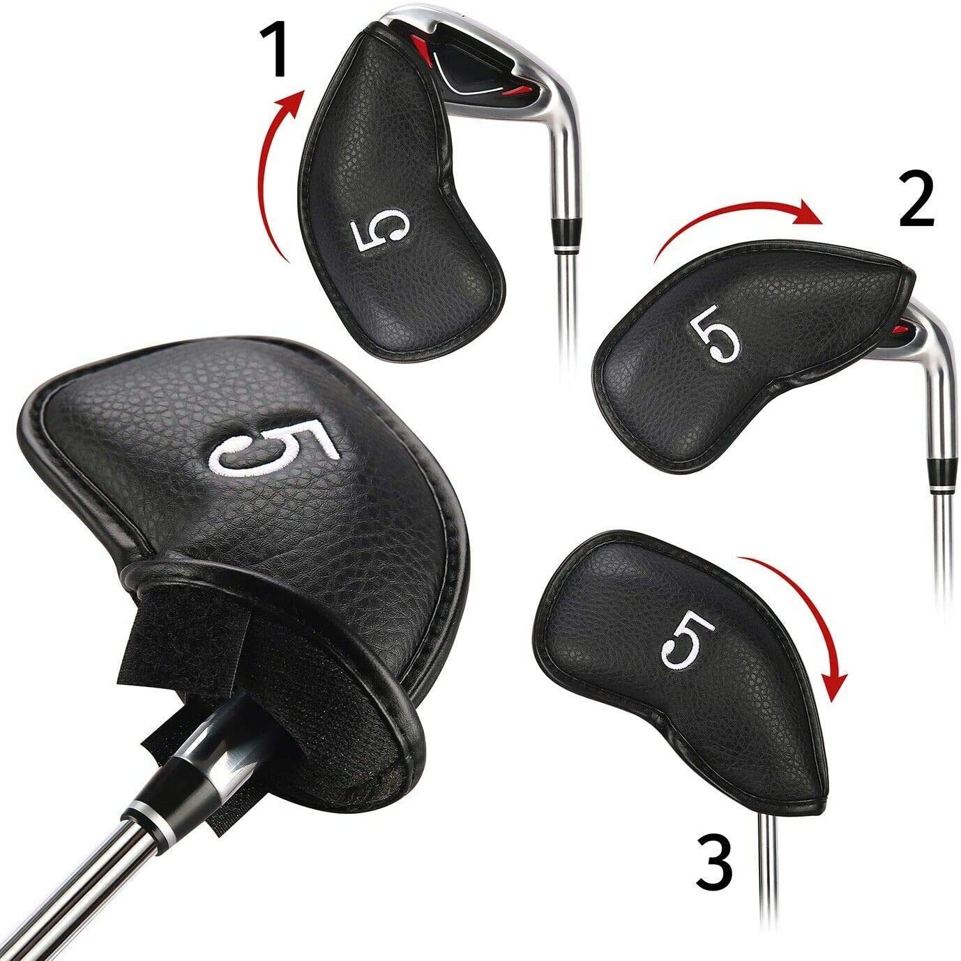 Premium 12-Piece Golf Iron Head Covers Set with Numbers - Synthetic Leather Club Protectors for Men, Fits All Brands (Gift Box Included) - Perfect for Golf Tournaments, Practice Sessions & Club Protection