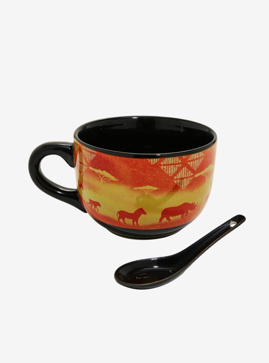 Disney The Lion King Silhouette Soup Mug & Spoon Set - Lion King Themed Ceramic Soup Bowl with Spoon - Perfect for Soups, Cereals, and Hot Drinks at Home or Office