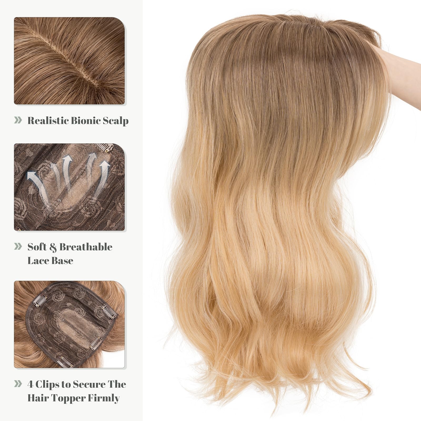 18 Inch Synthetic Hair Topper with Bangs - Natural Looking Hairpiece for Thinning Hair - Perfect for Daily Wear, Cosplay & Special Occasions